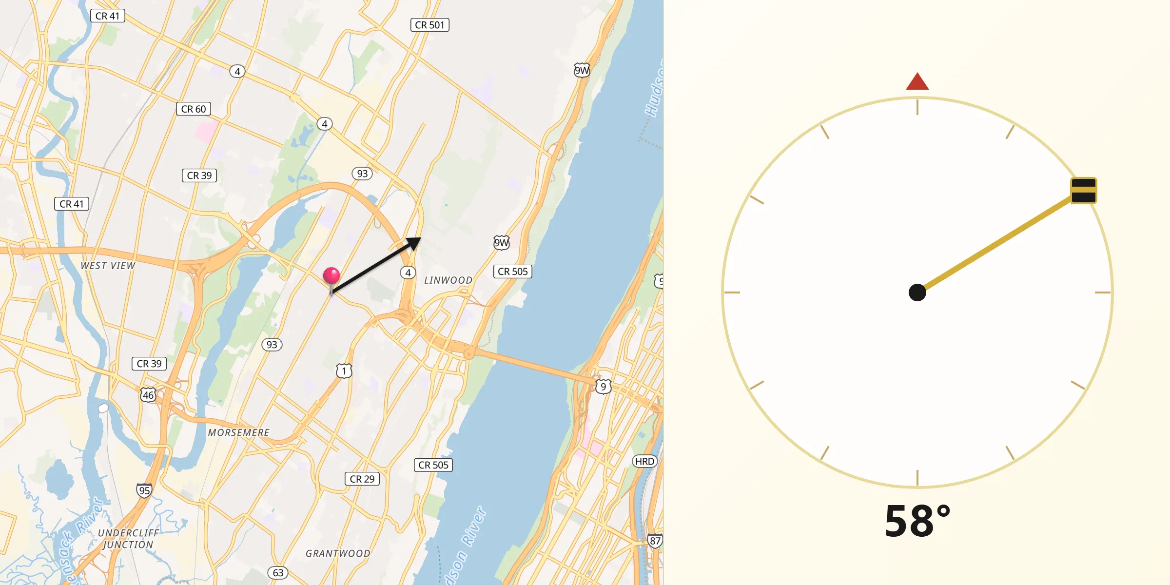Qibla Direction from Leonia