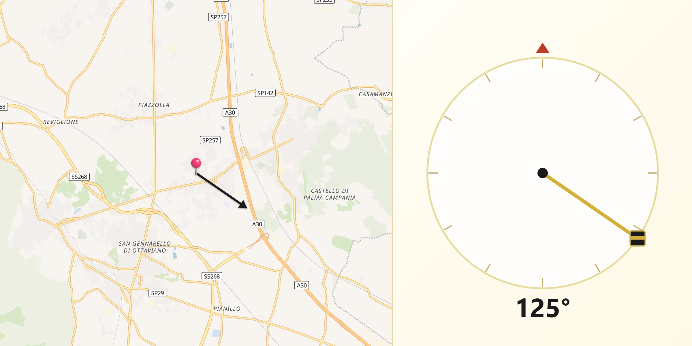 Direzione della Qibla da San Gennaro Vesuviano