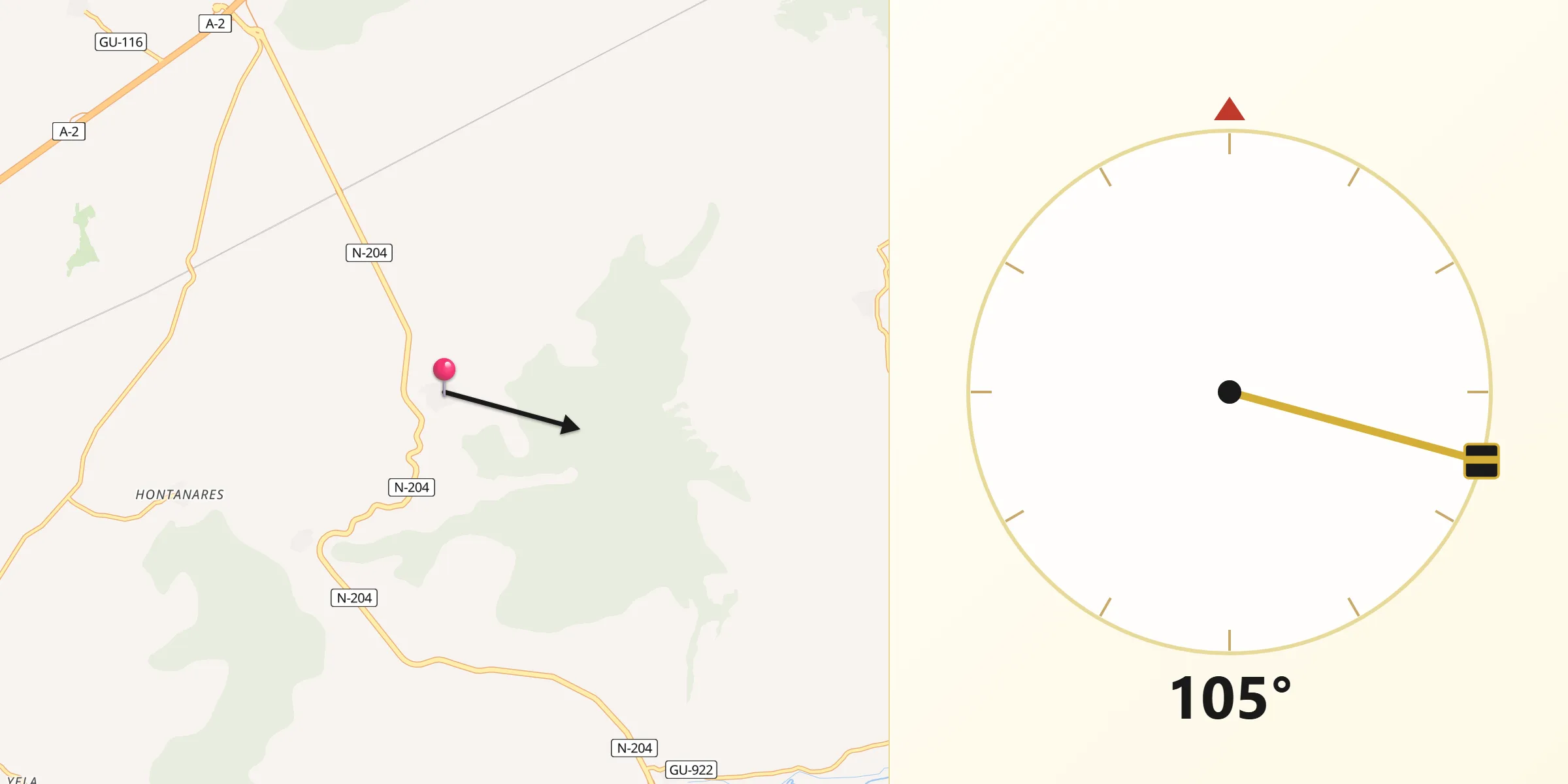 Dirección de la Qibla desde Alaminos