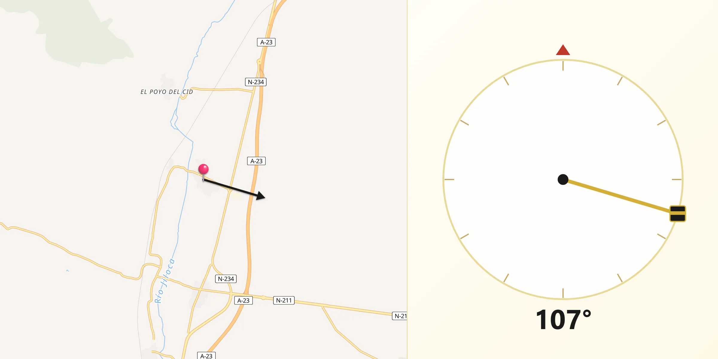 Dirección de la Qibla desde Fuentes Claras
