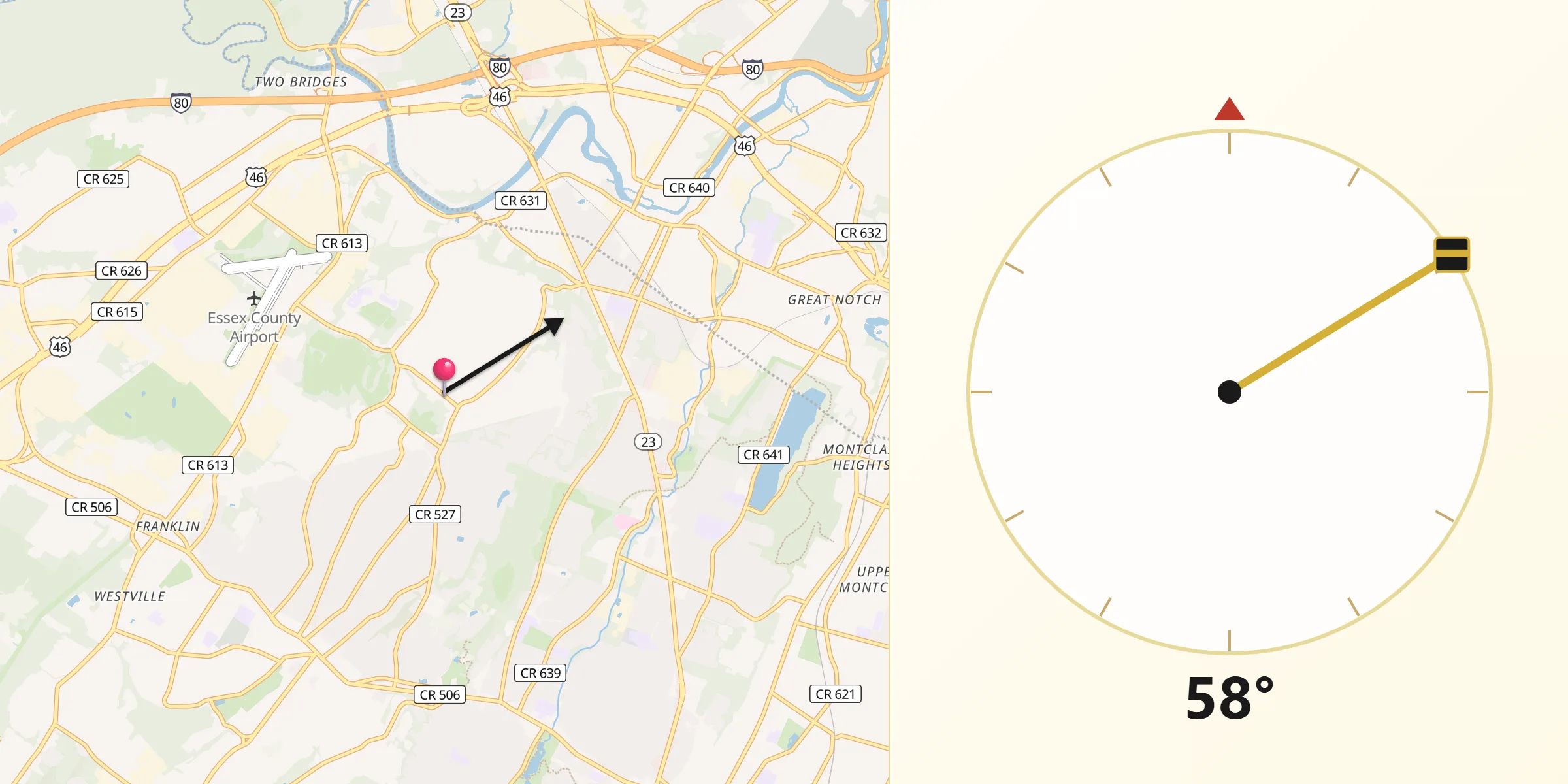 Qibla Direction from North Caldwell