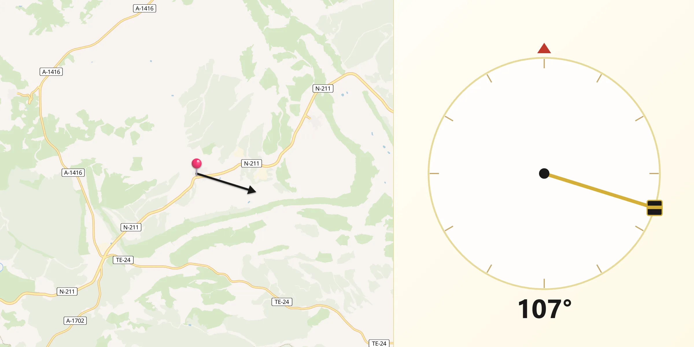 Dirección de la Qibla desde La Mata de los Olmos