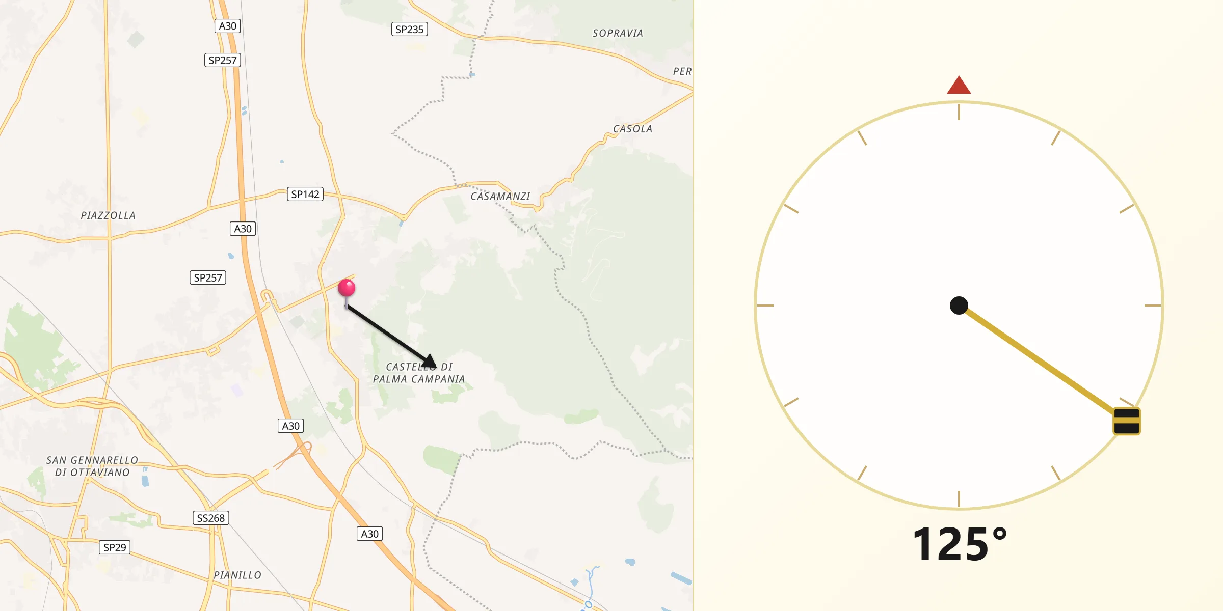Direzione della Qibla da Palma Campania