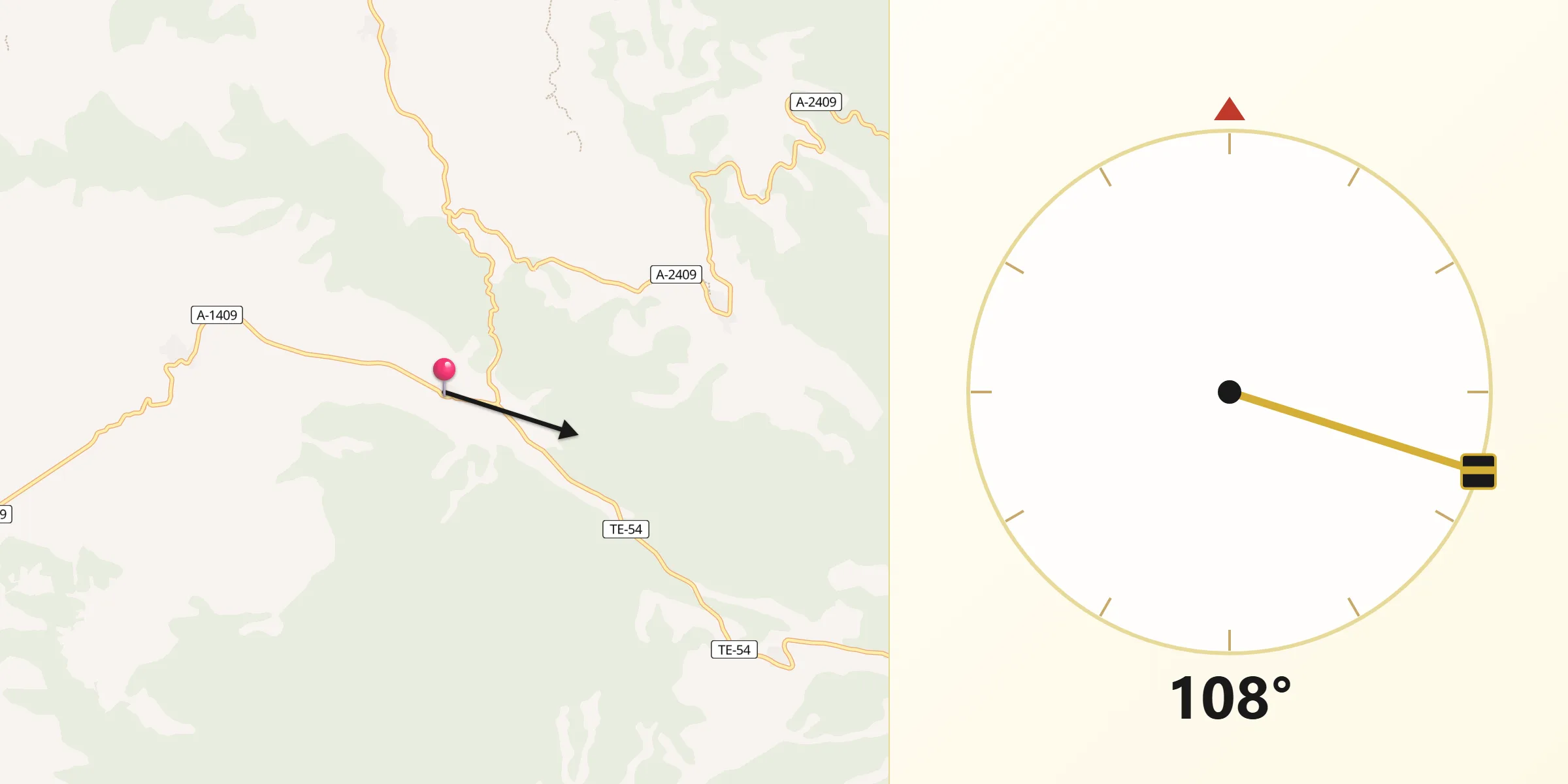 Dirección de la Qibla desde La Cañada de Verich