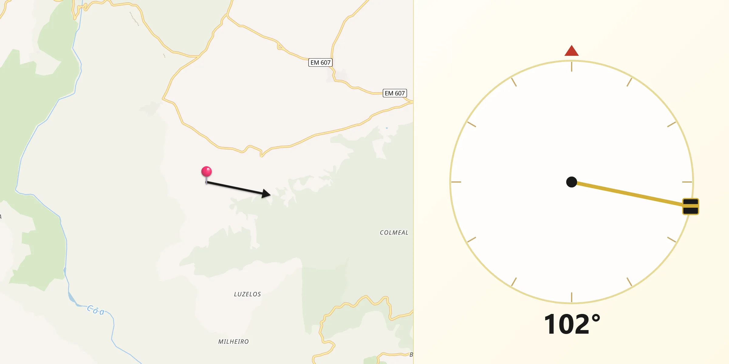 Direção da Qibla a partir de Penha de Águia
