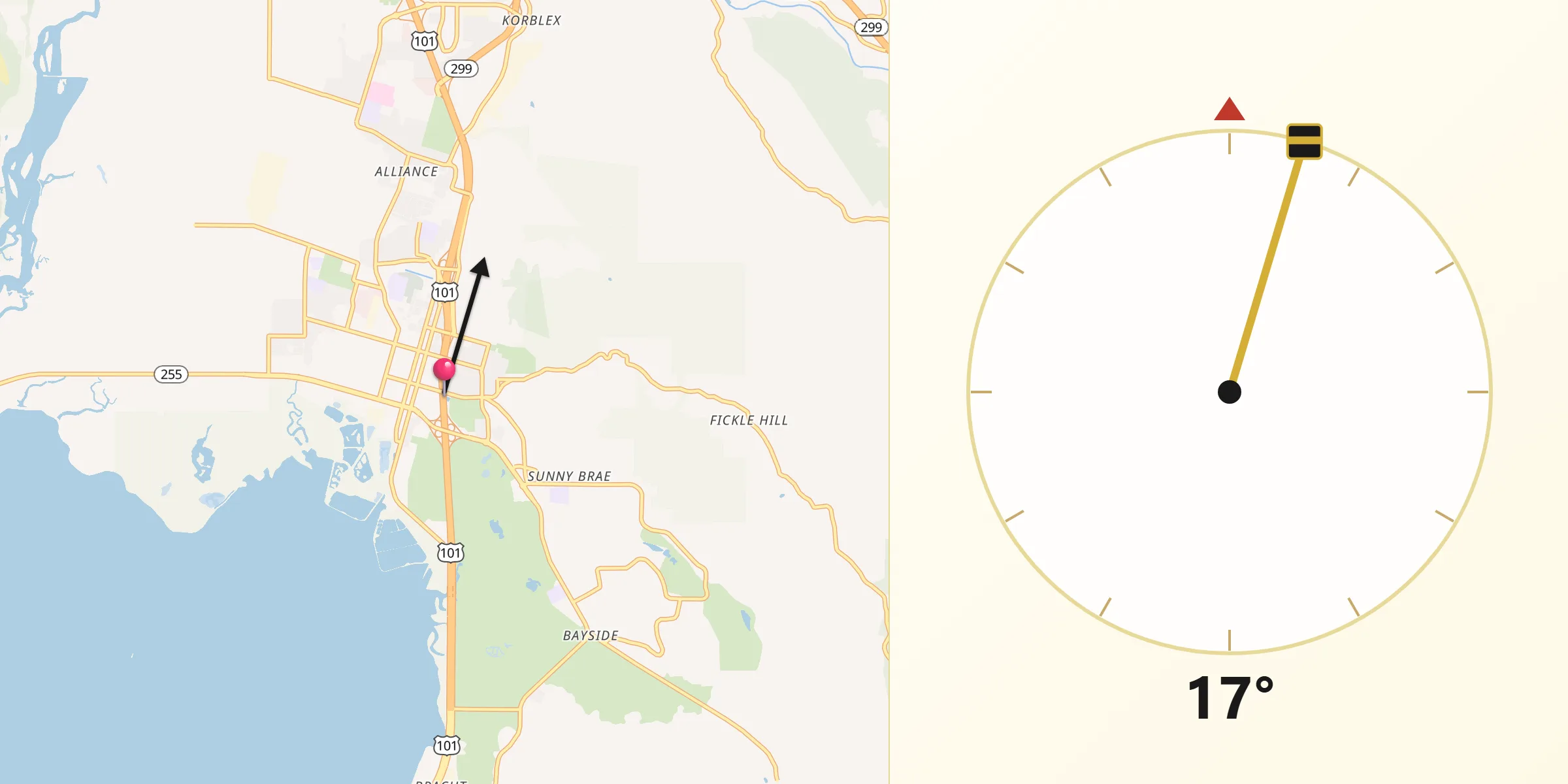 Qibla Direction from Arcata