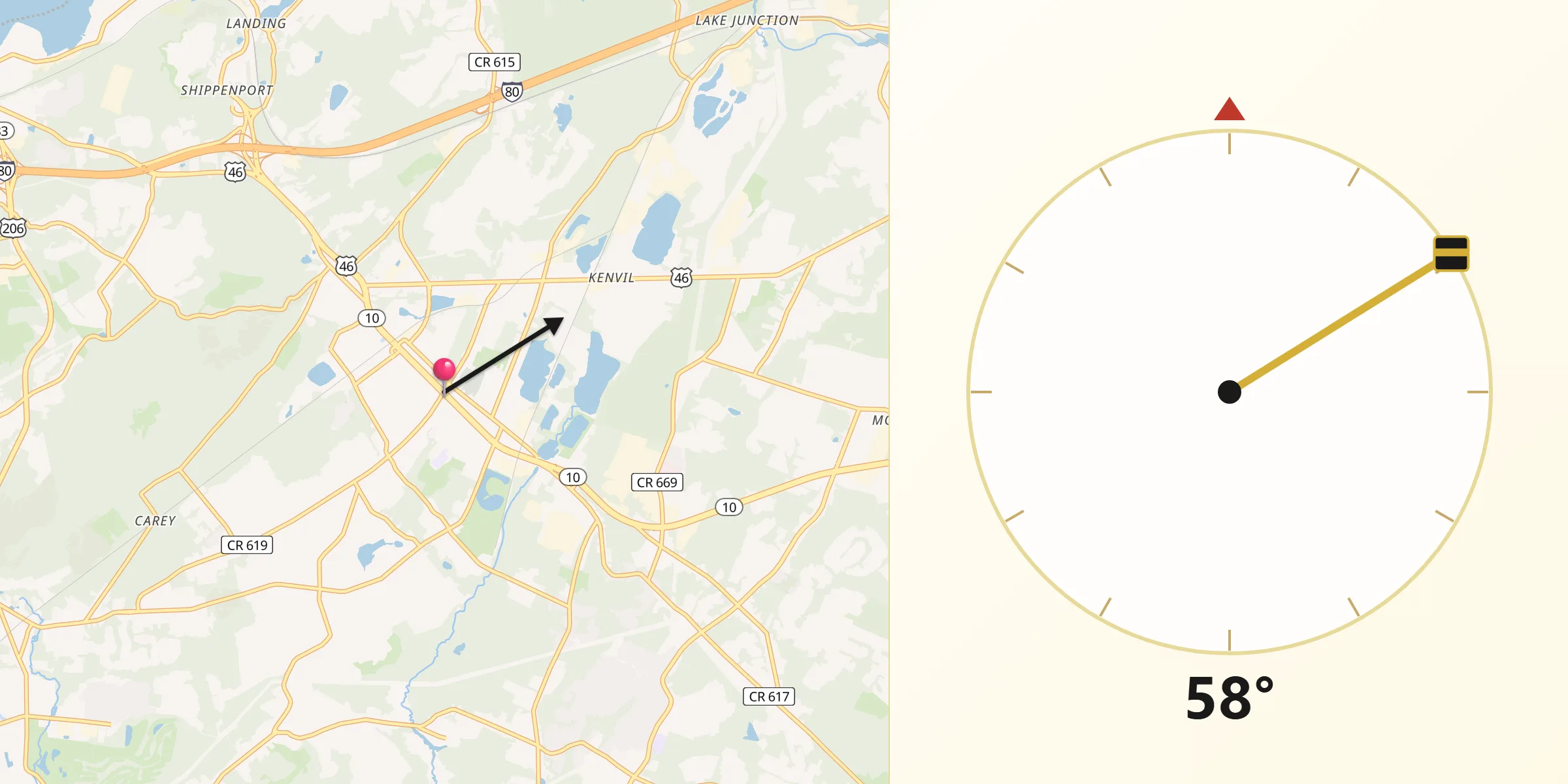 Qibla Direction from Succasunna