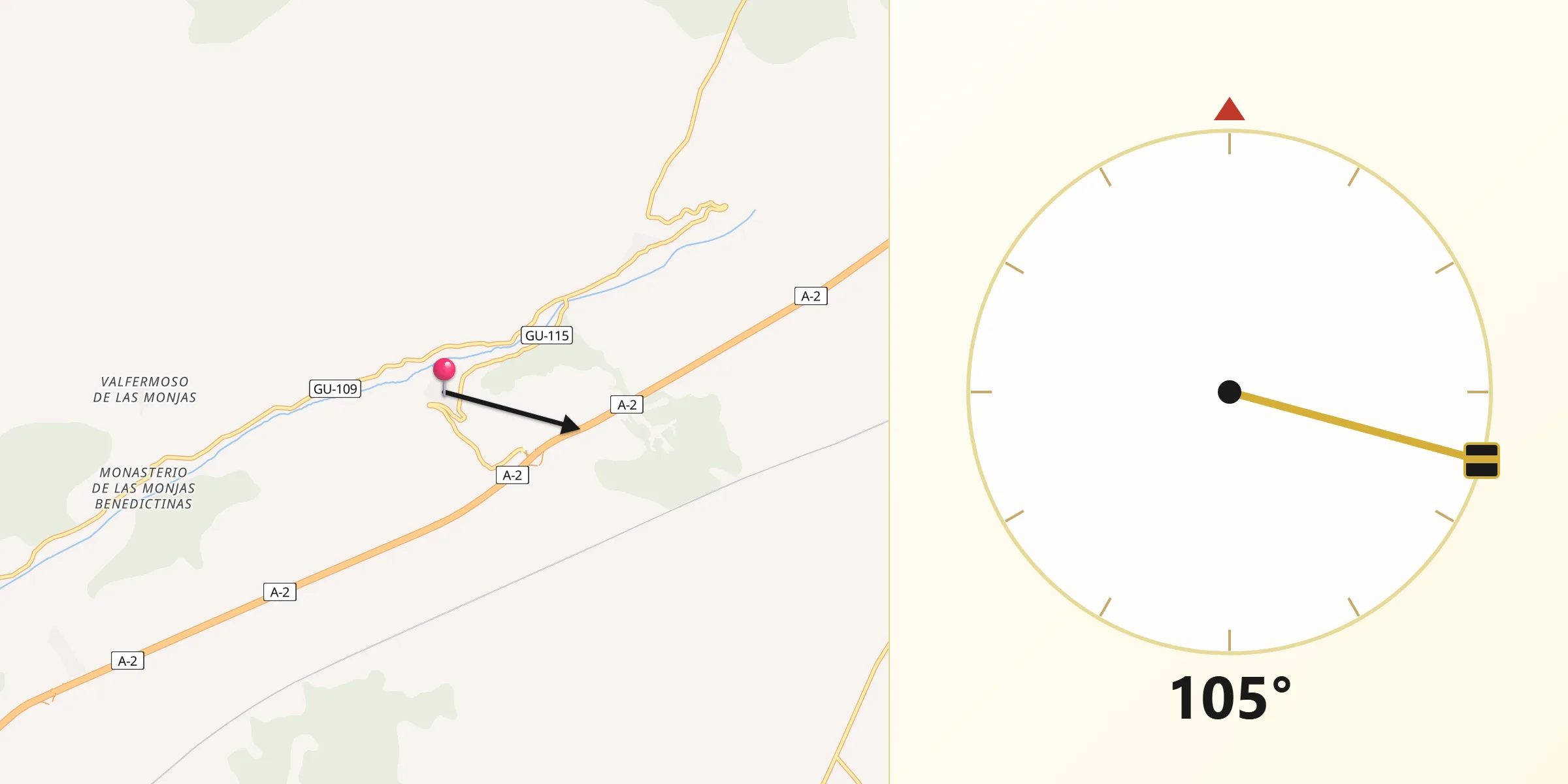 Dirección de la Qibla desde Ledanca