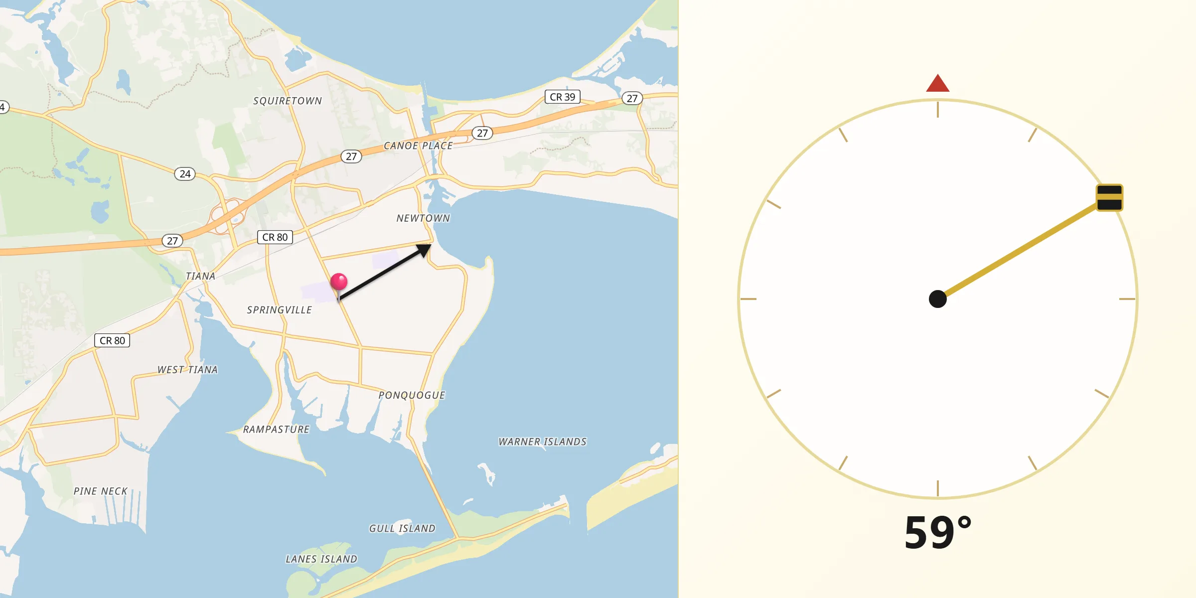 Qibla Direction from Hampton Bays