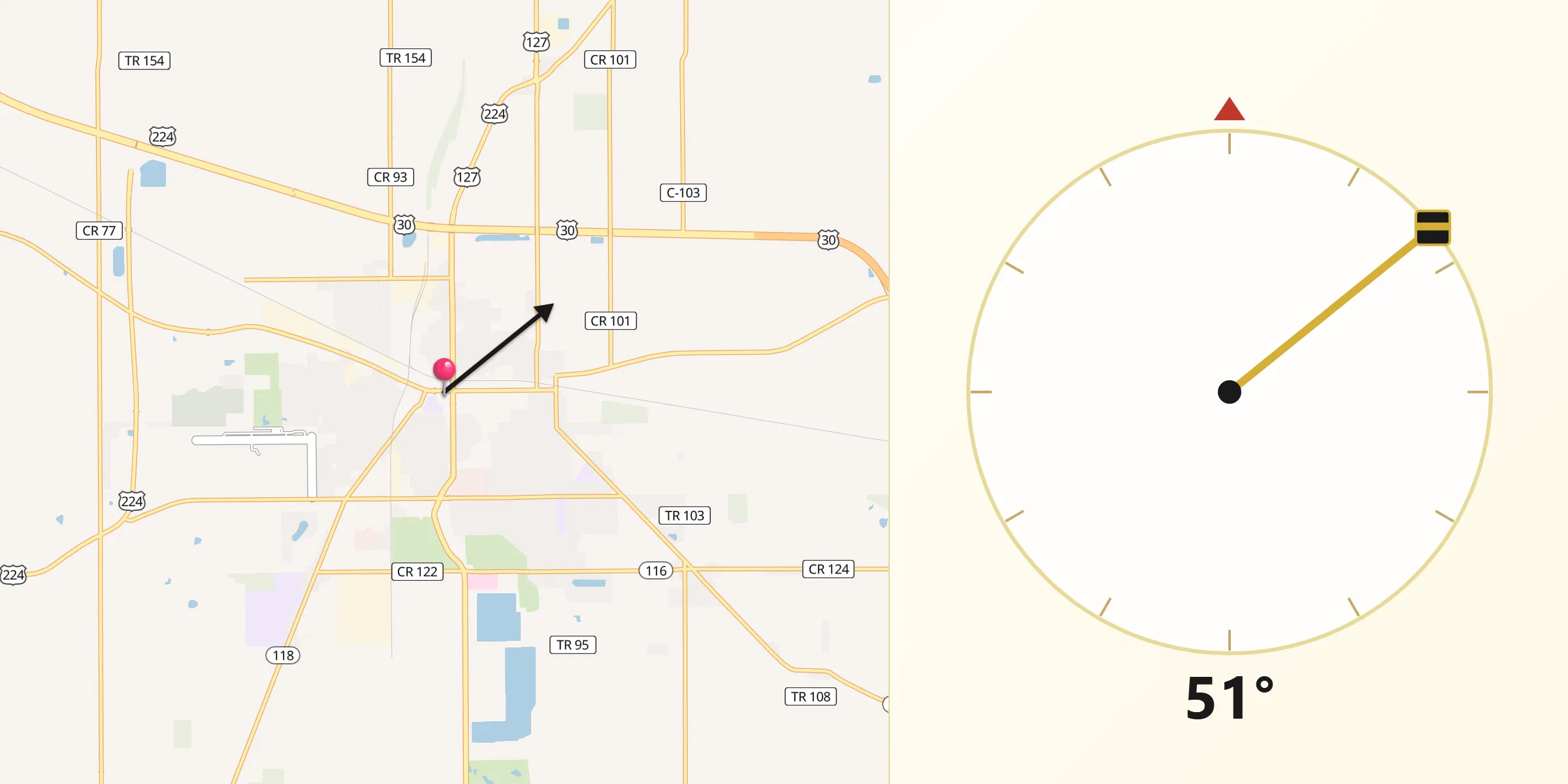 Qibla Direction from Van Wert