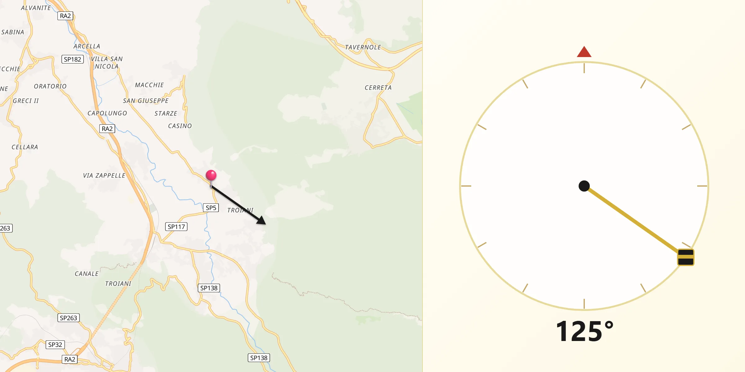 Direzione della Qibla da Santa Lucia di Serino
