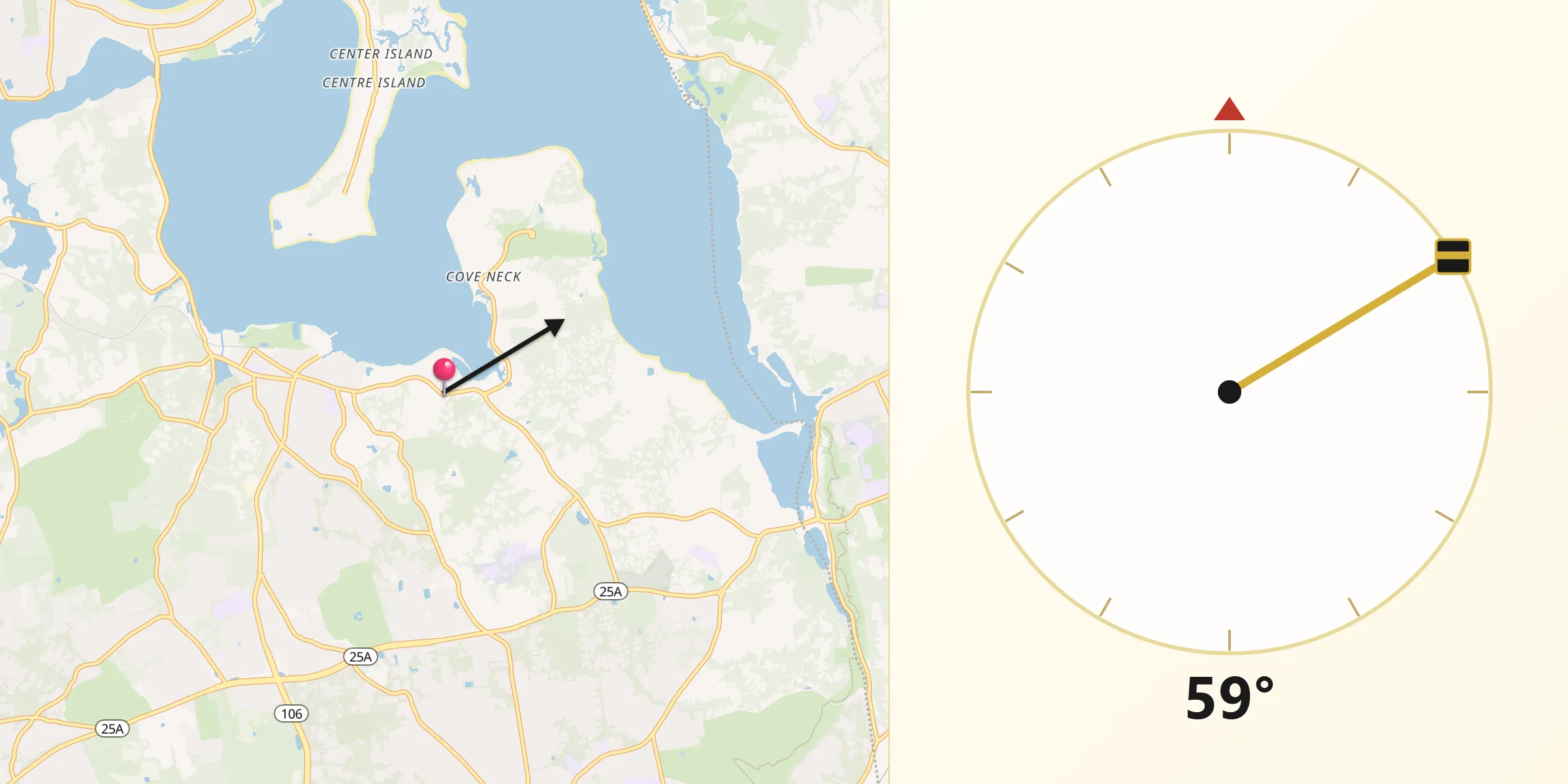 Qibla Direction from Oyster Bay Cove