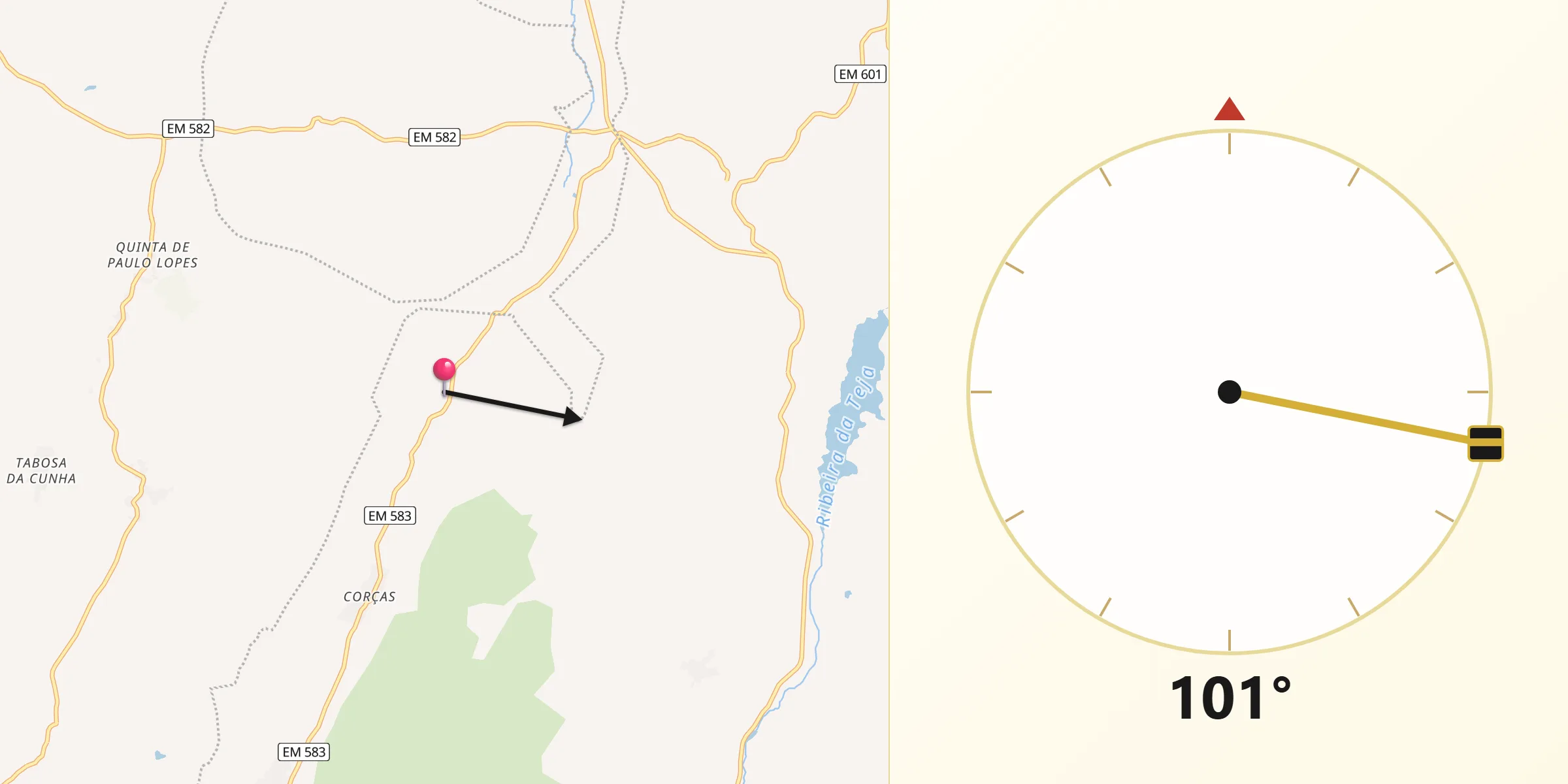 Direção da Qibla a partir de Sebadelhe da Serra