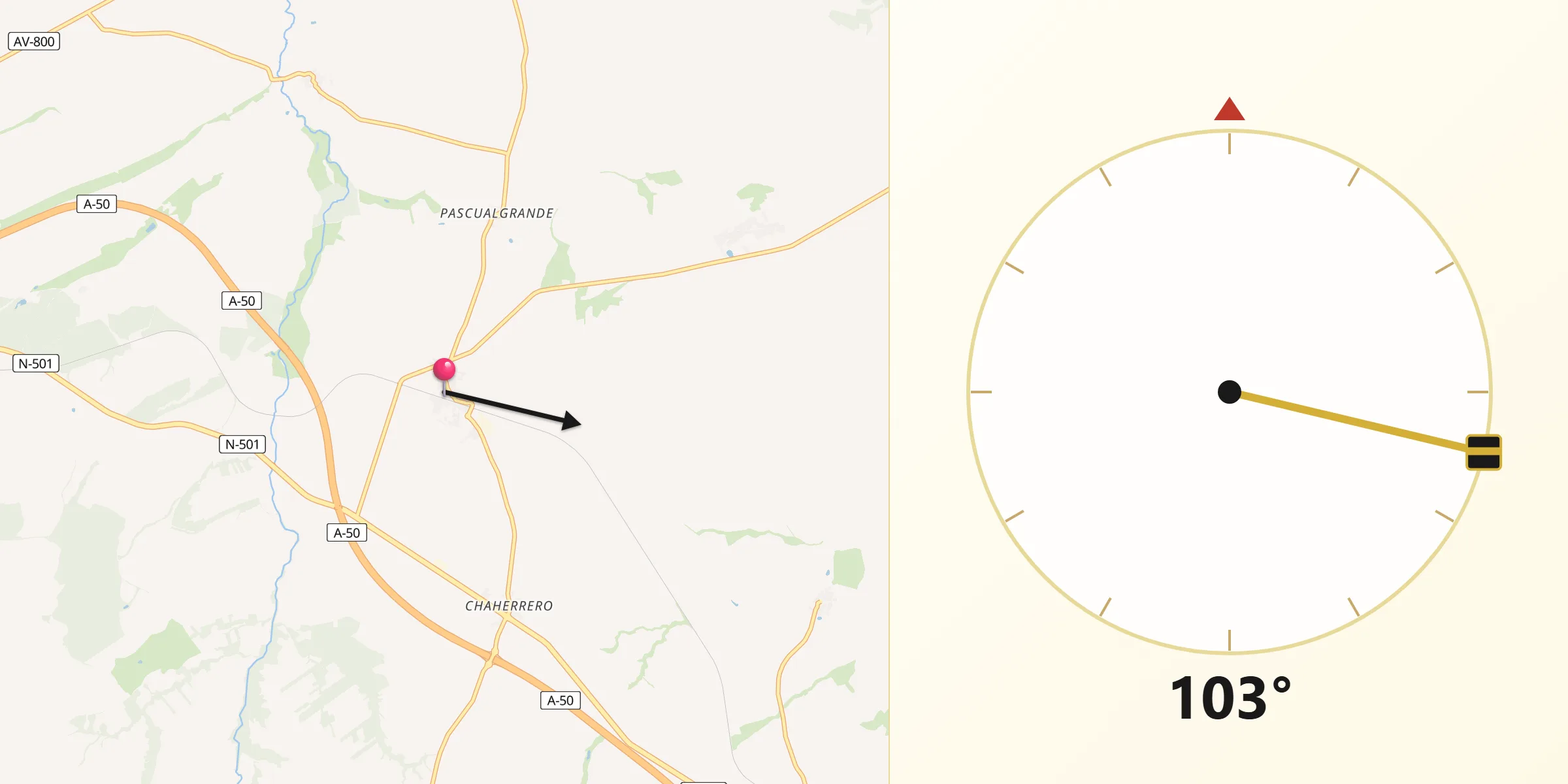 Dirección de la Qibla desde Crespos