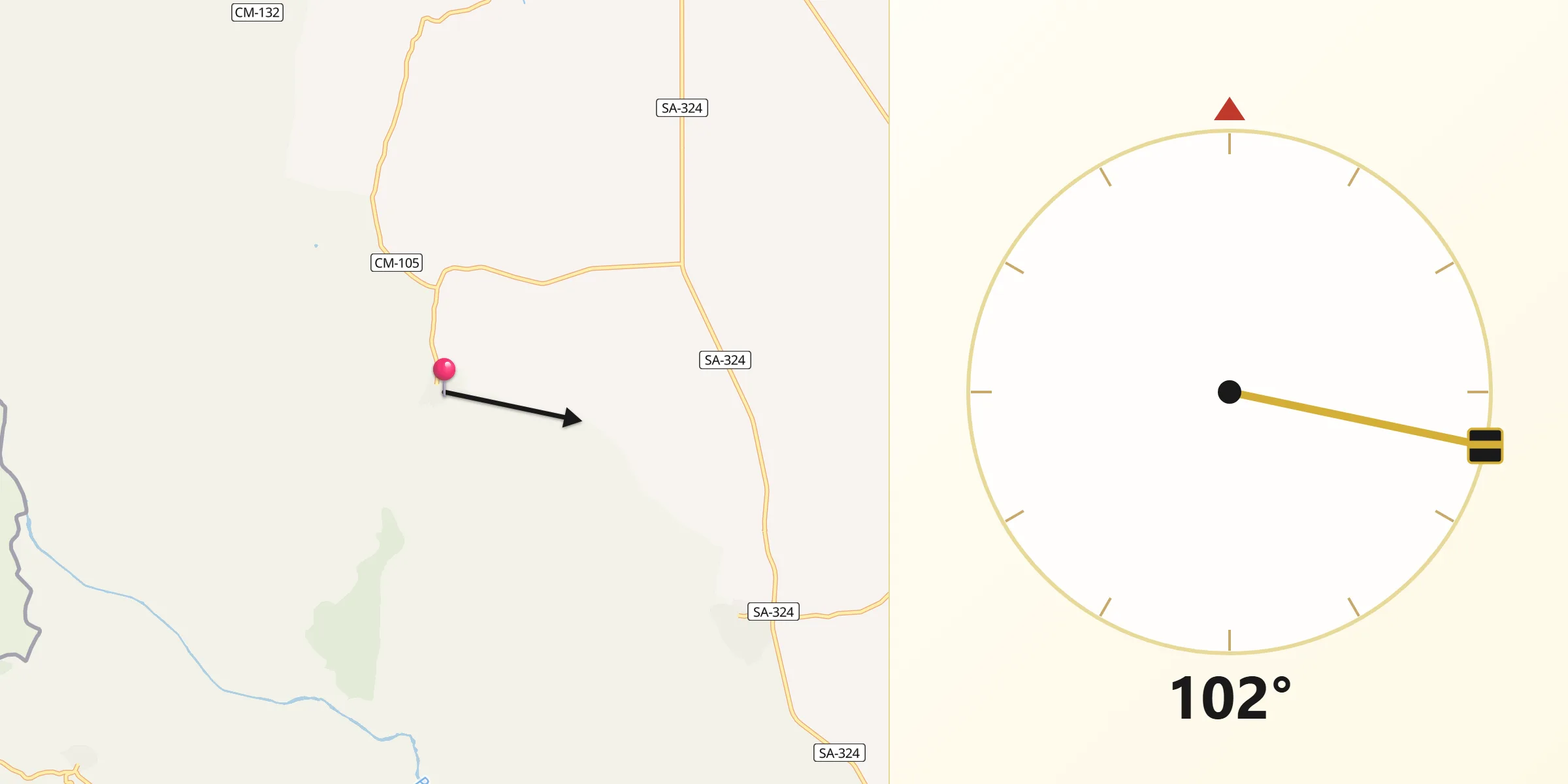Dirección de la Qibla desde Ahigal de los Aceiteros