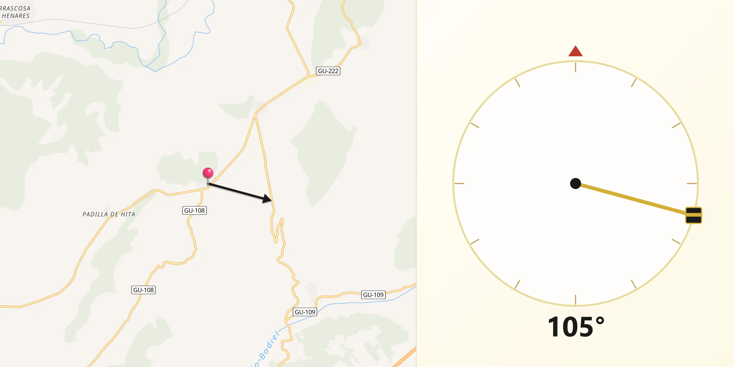 Dirección de la Qibla desde Casas de San Galindo