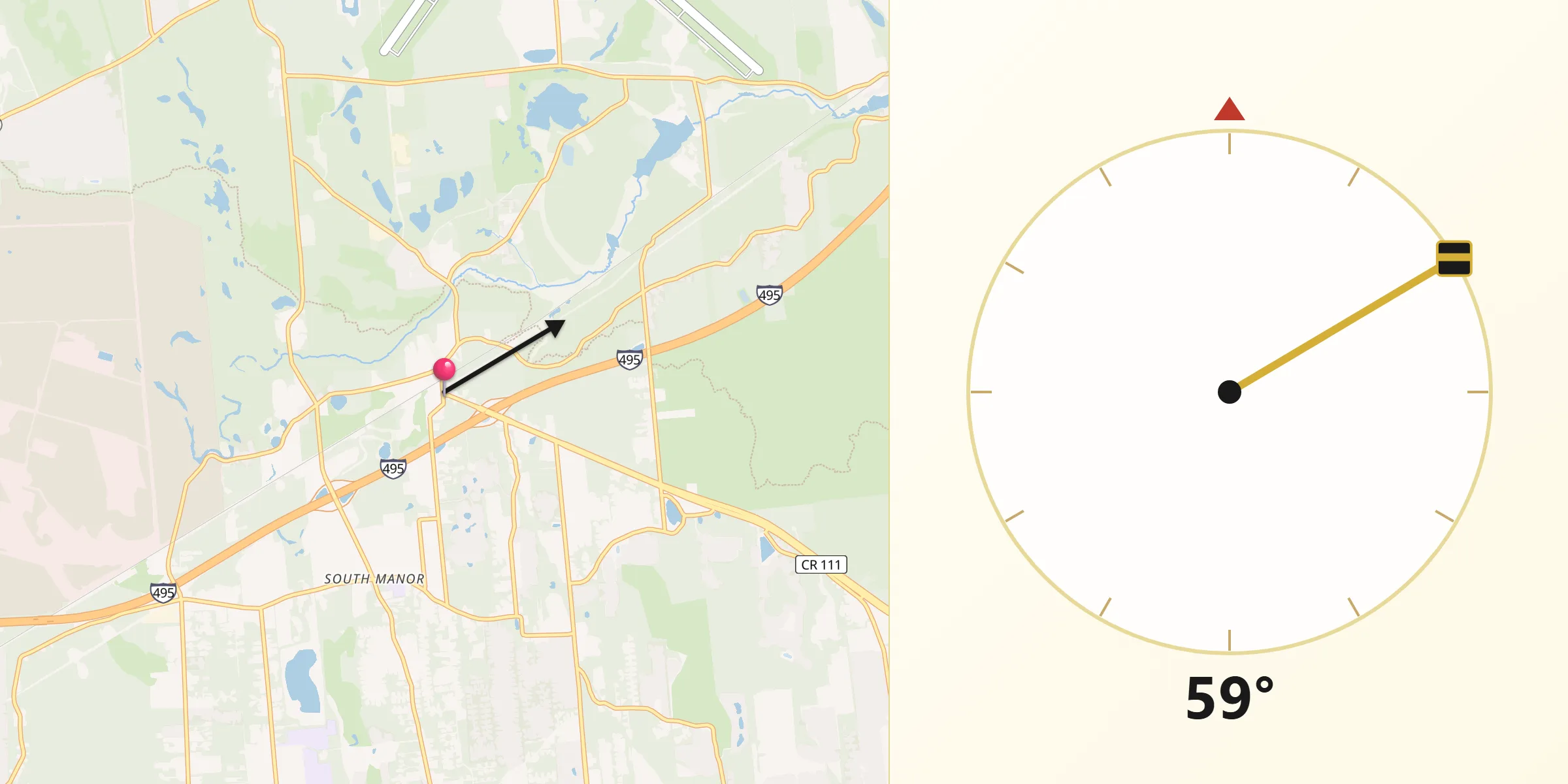 Qibla Direction from Manorville