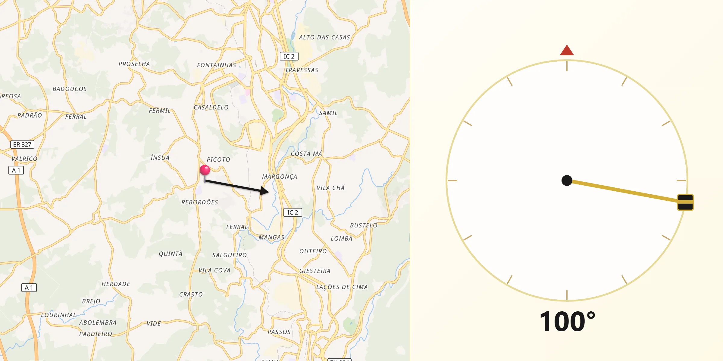 Direção da Qibla a partir de Cucujães