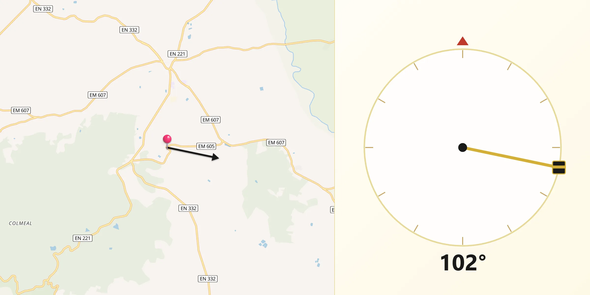 Direção da Qibla a partir de Castelo Rodrigo
