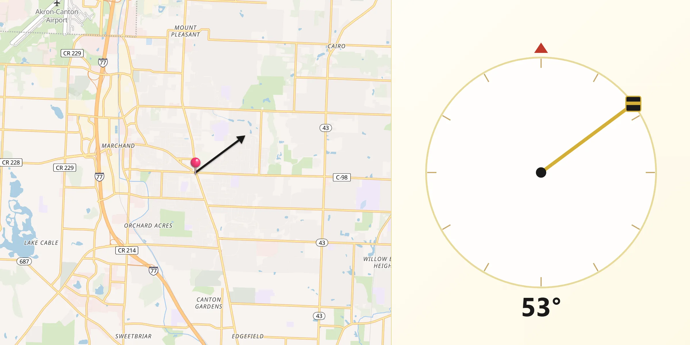 Qibla Direction from North Canton