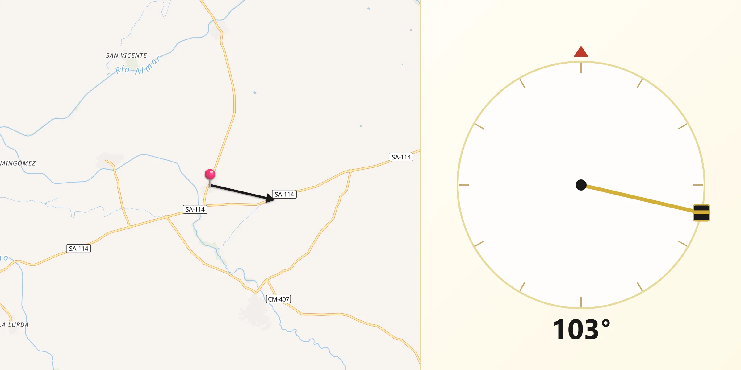 Dirección de la Qibla desde Coca de Alba