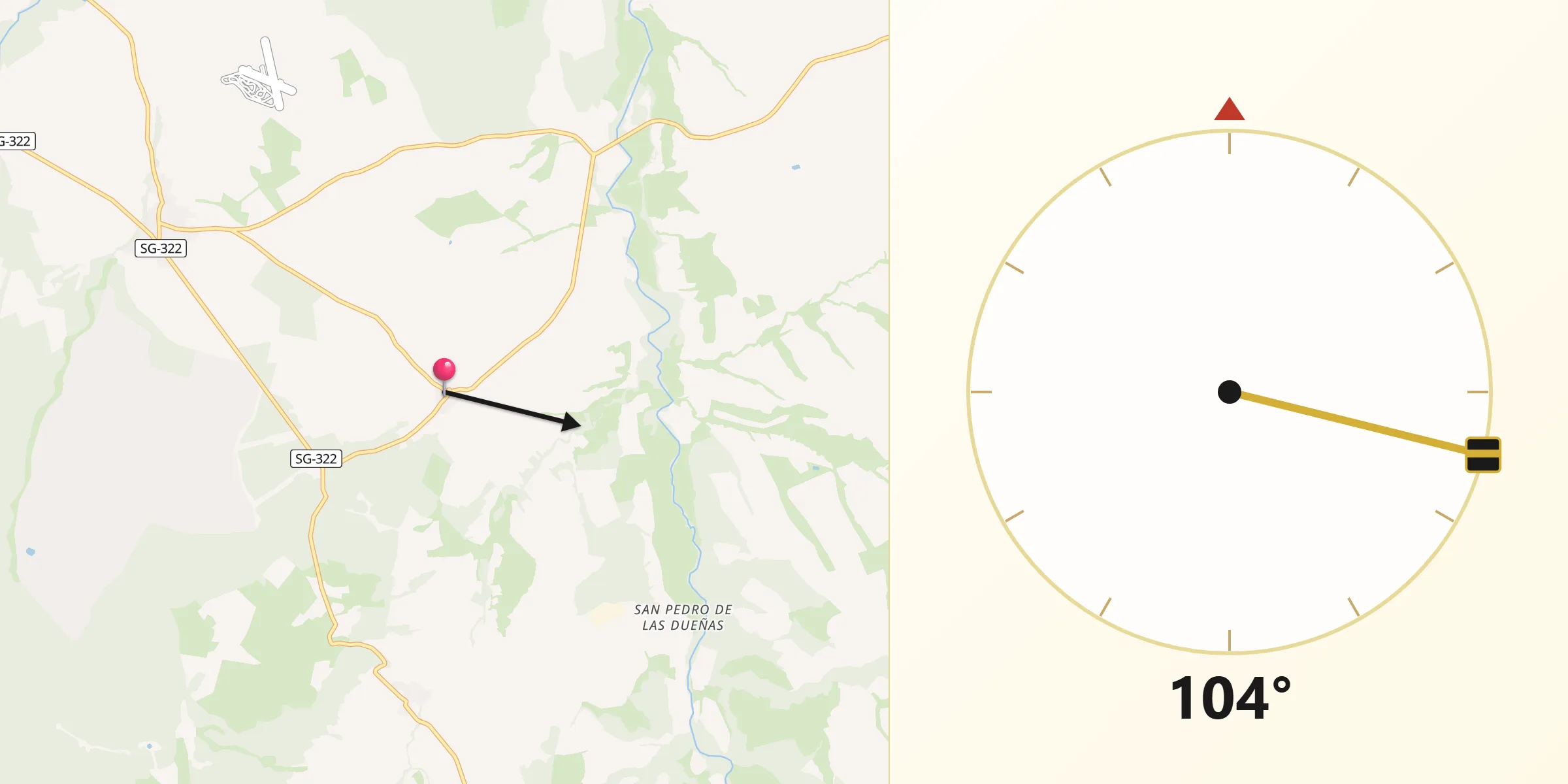 Dirección de la Qibla desde Lastras del Pozo