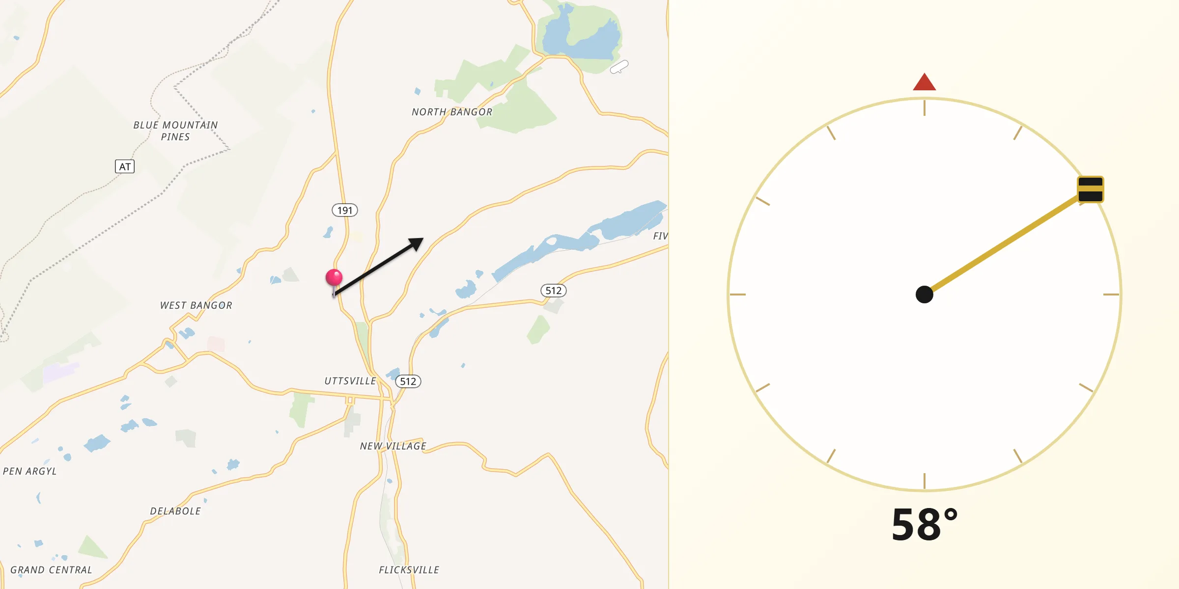 Qibla Direction from Roseto