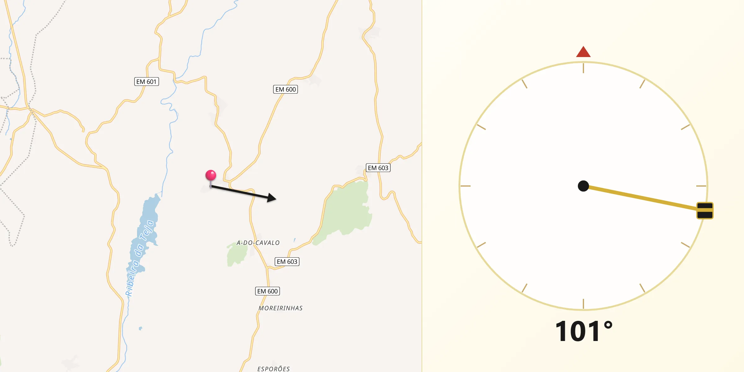 Direção da Qibla a partir de Casteição