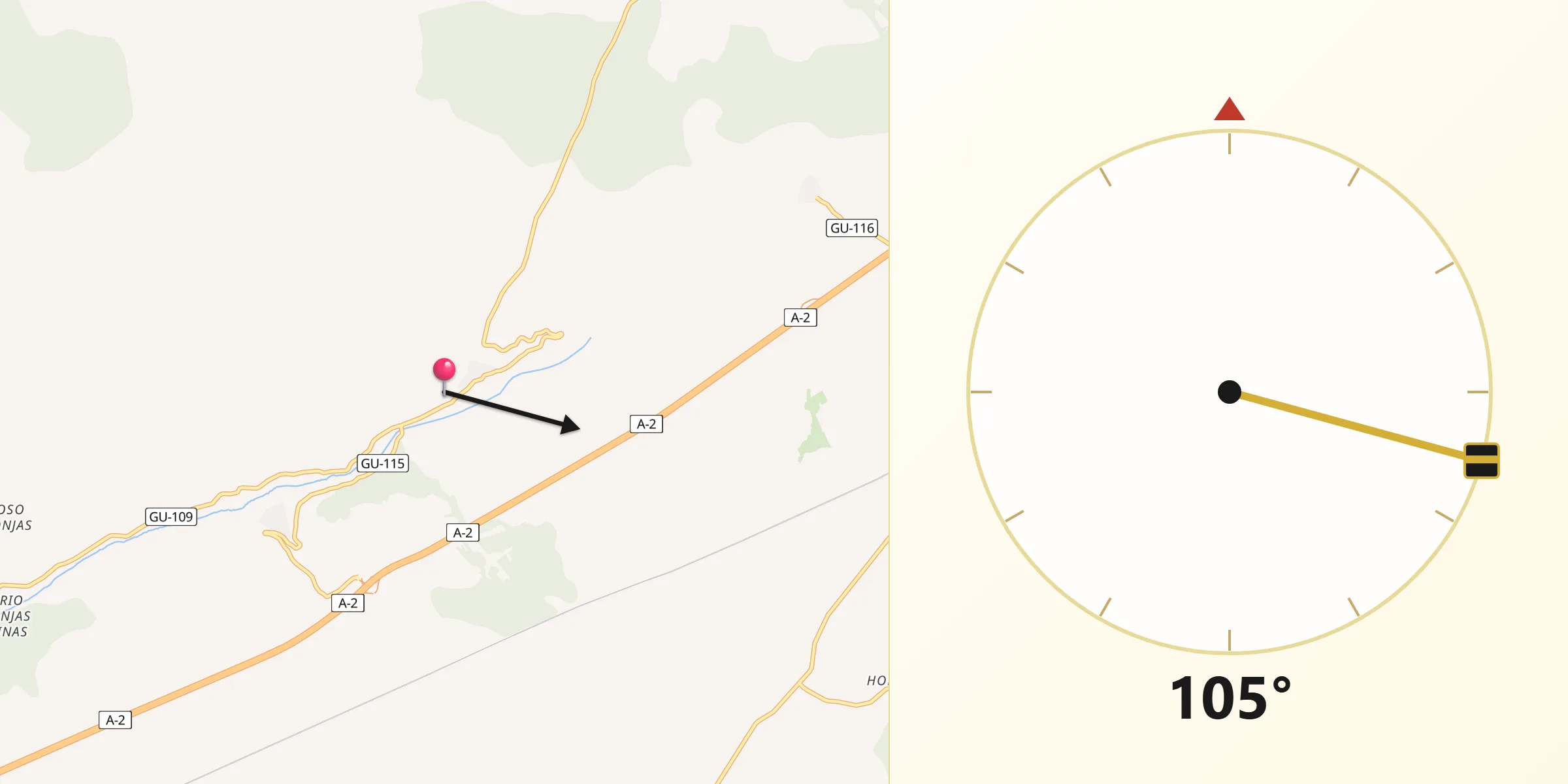 Dirección de la Qibla desde Argecilla