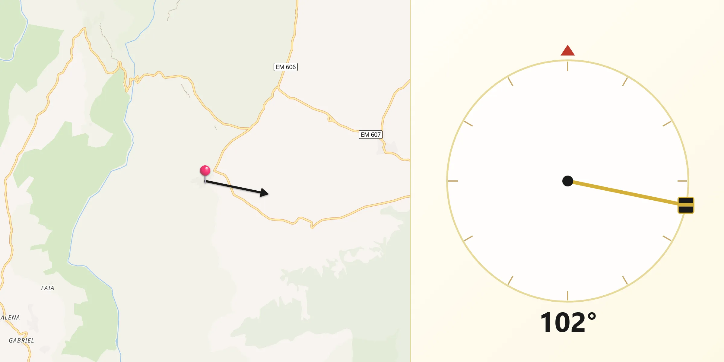 Direção da Qibla a partir de Quintã de Pêro Martins