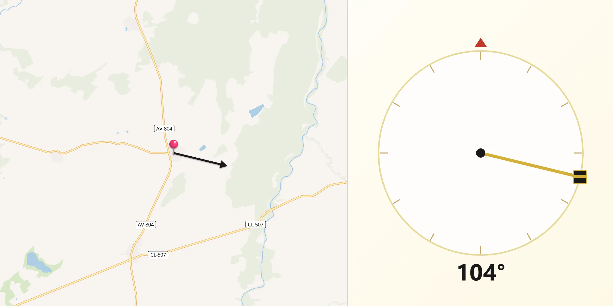 Dirección de la Qibla desde Villanueva de Gómez