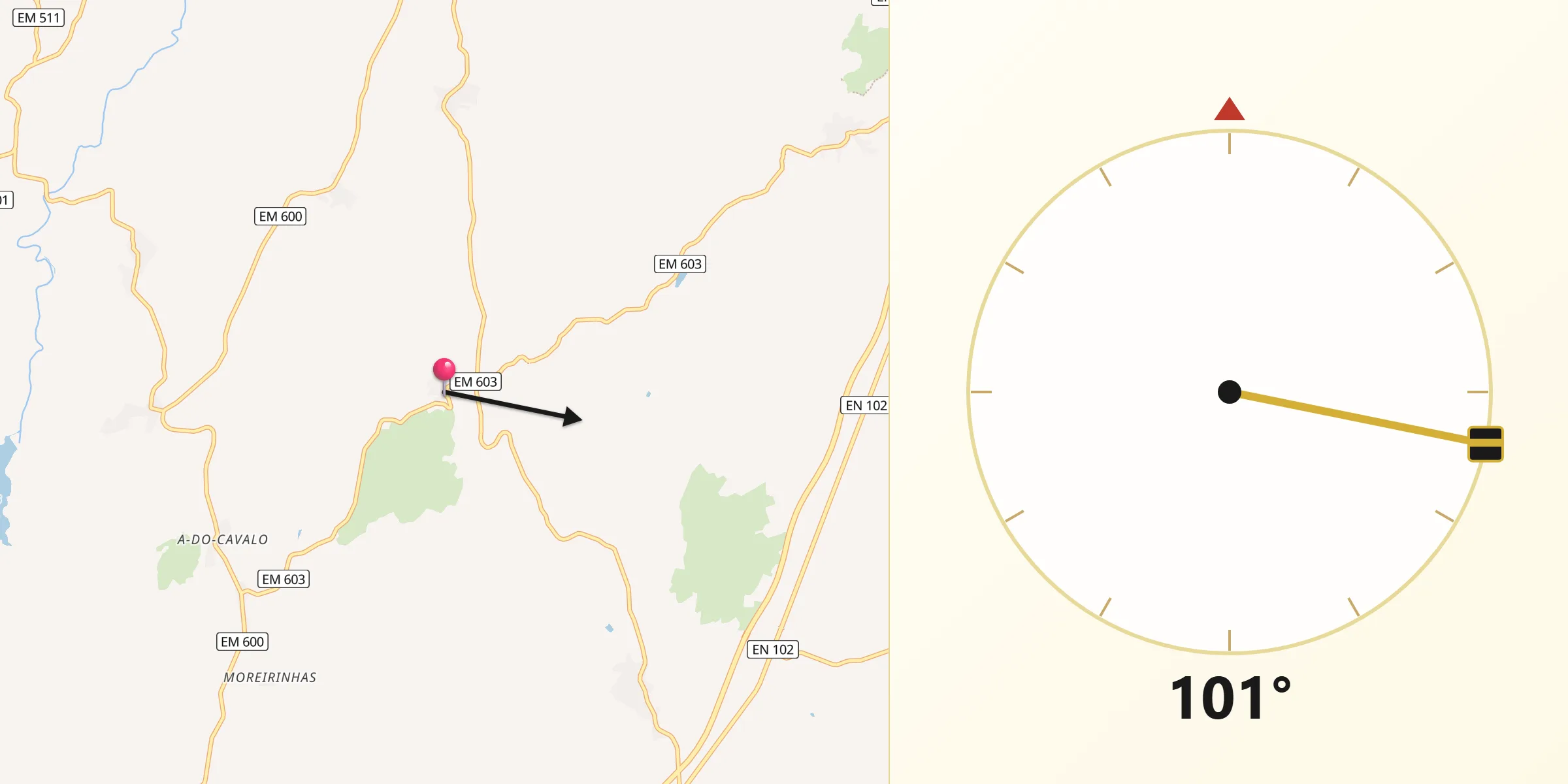 Direção da Qibla a partir de Carvalhal