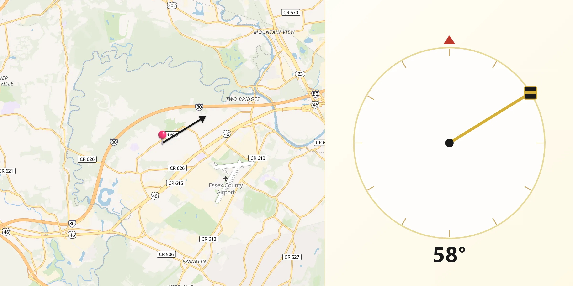 Dirección de la Qibla desde Fairfield