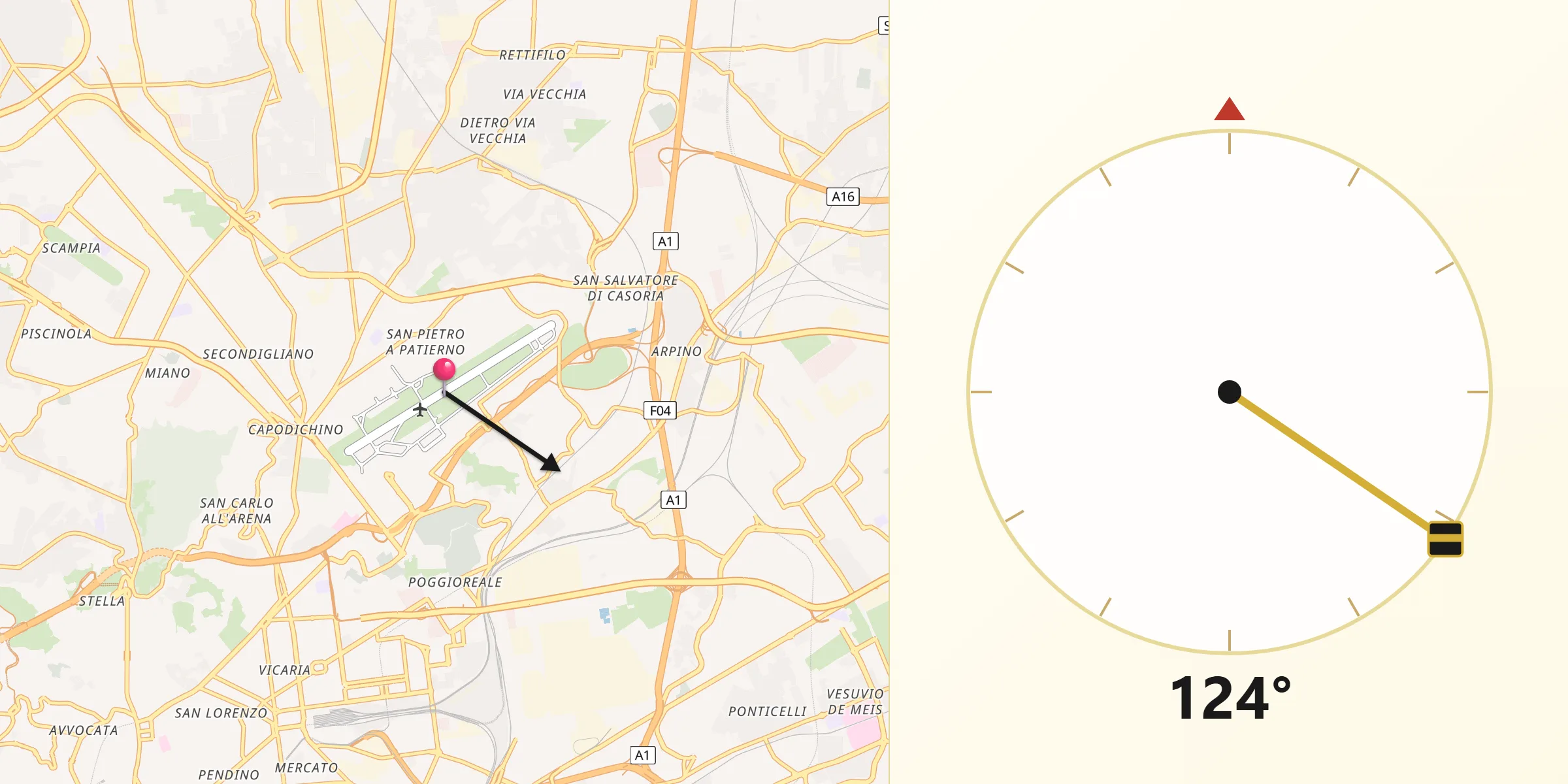 Direzione della Qibla da San Pietro a Patierno