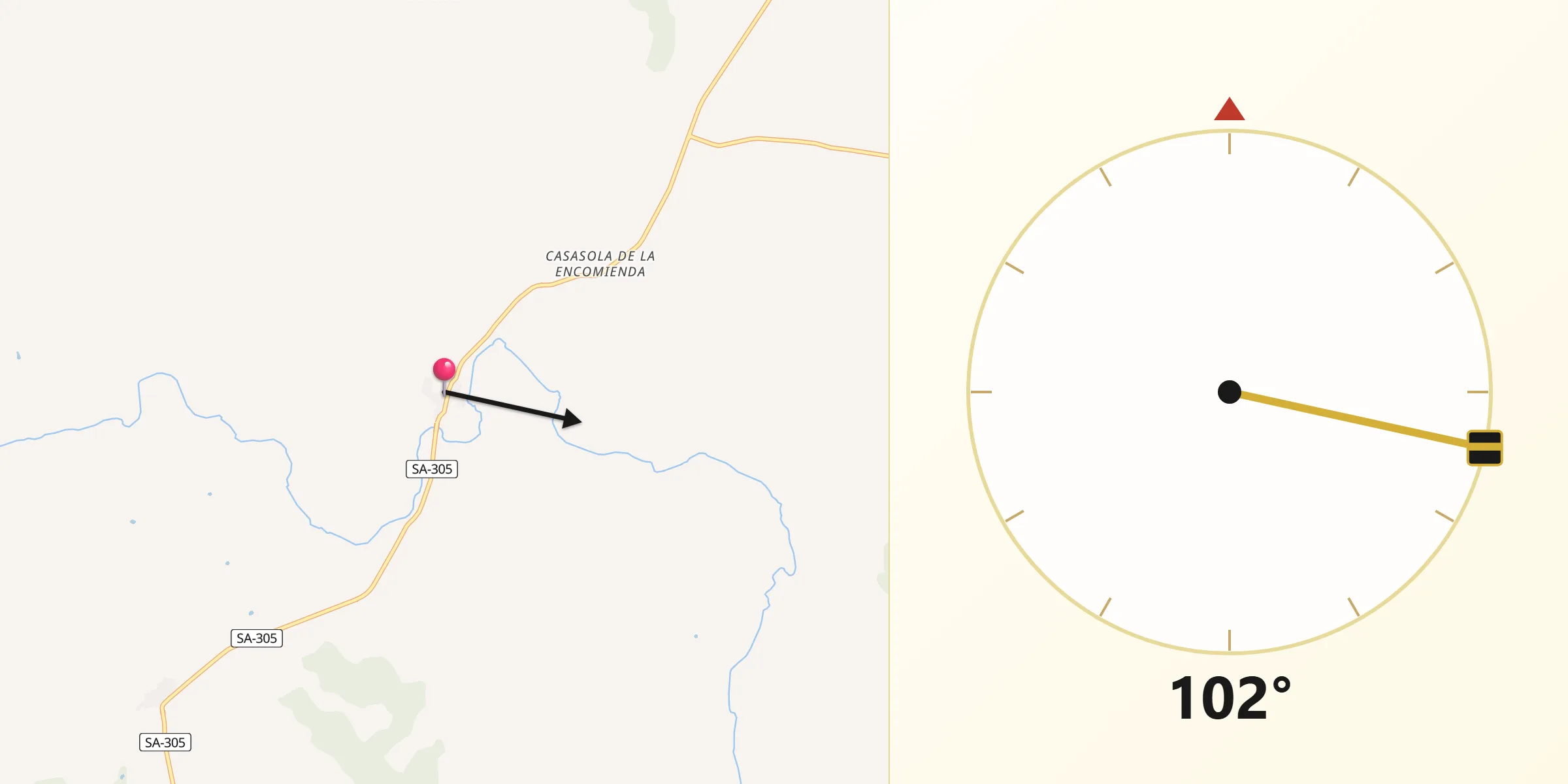 Dirección de la Qibla desde Pelarrodríguez