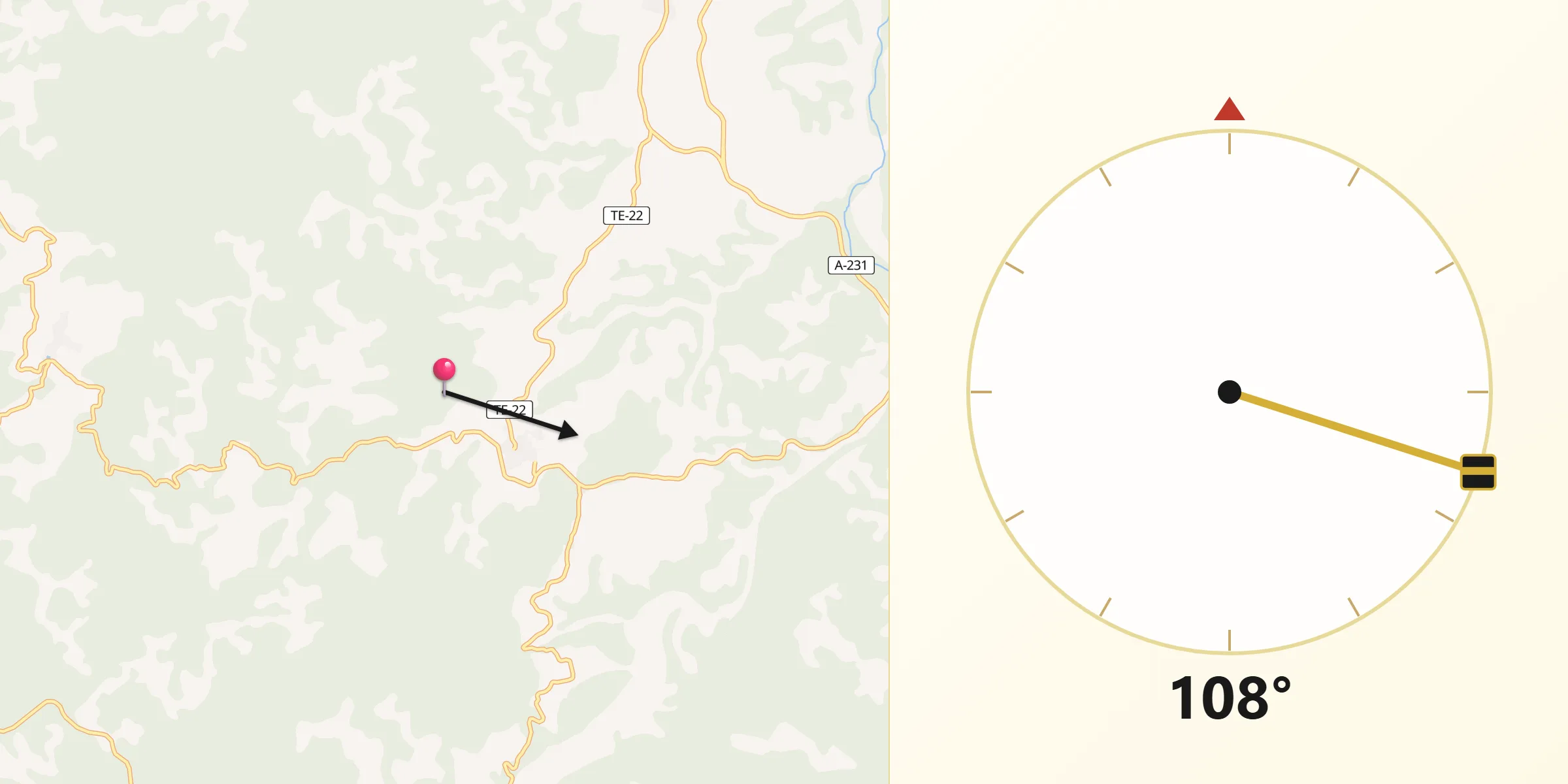 Dirección de la Qibla desde La Portellada