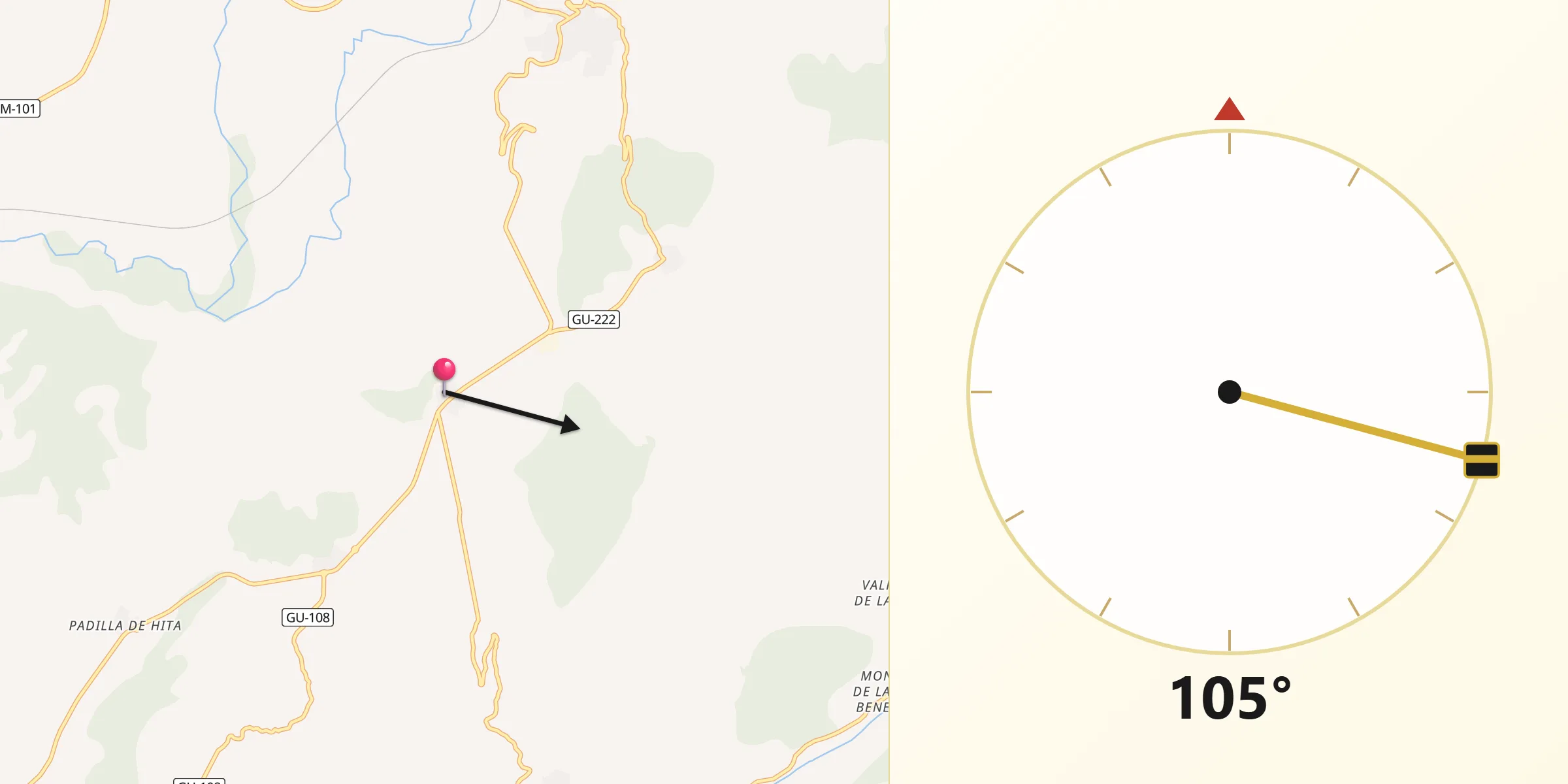Dirección de la Qibla desde Miralrío