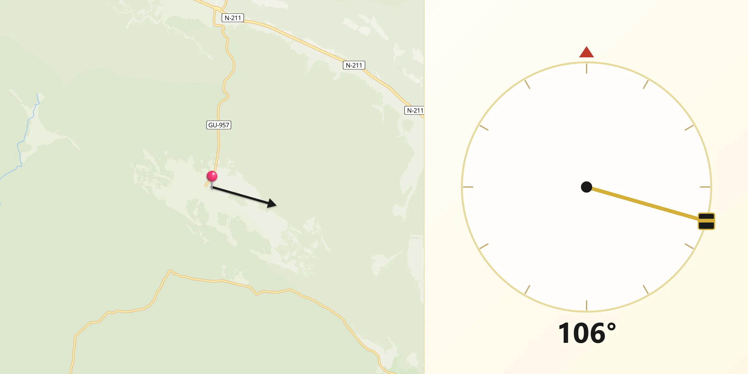 Dirección de la Qibla desde Torremocha del Pinar