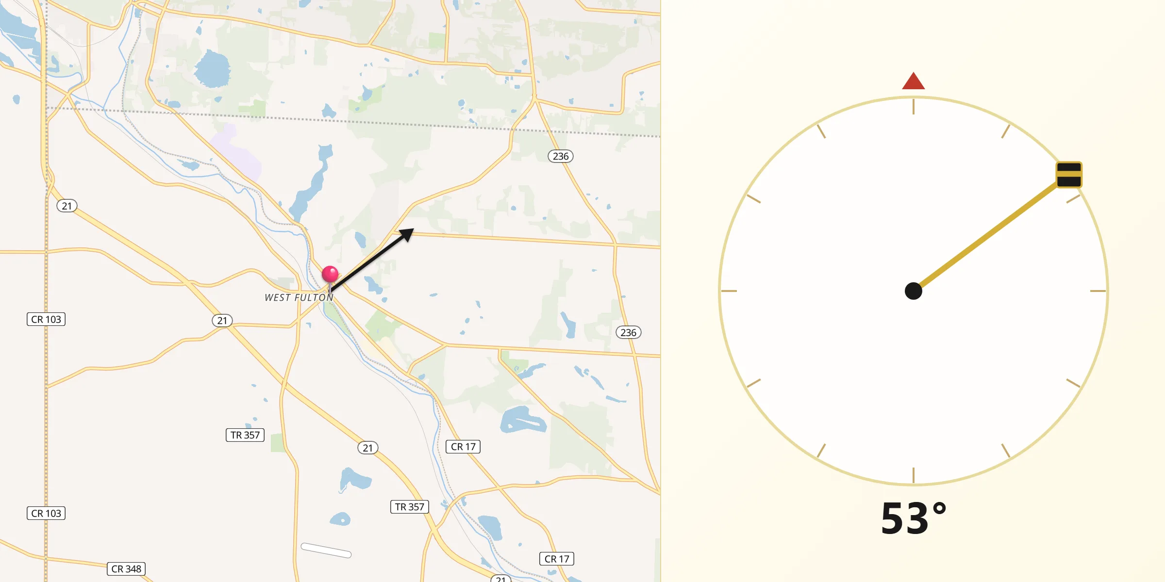 Qibla Direction from Canal Fulton