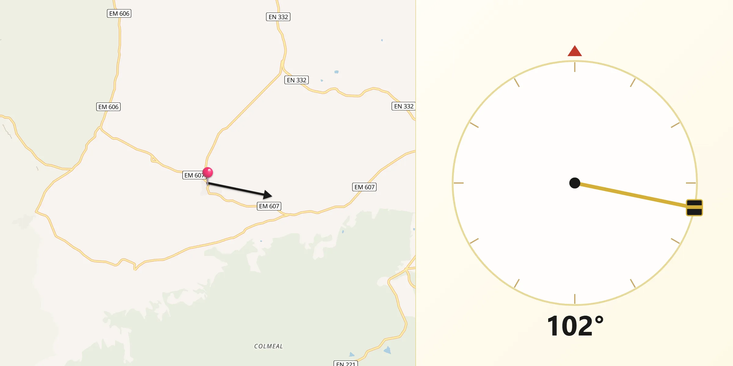Direção da Qibla a partir de Freixeda do Torrão