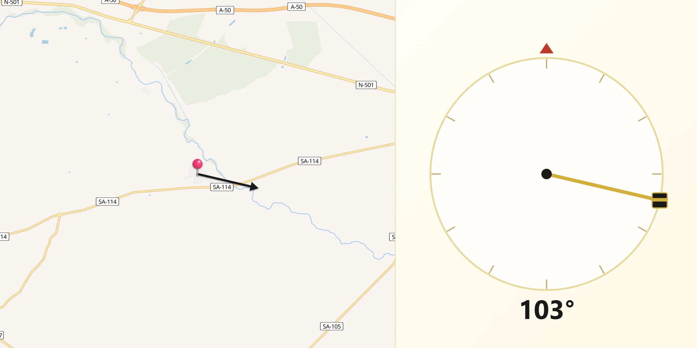 Dirección de la Qibla desde Nava de Sotrobal