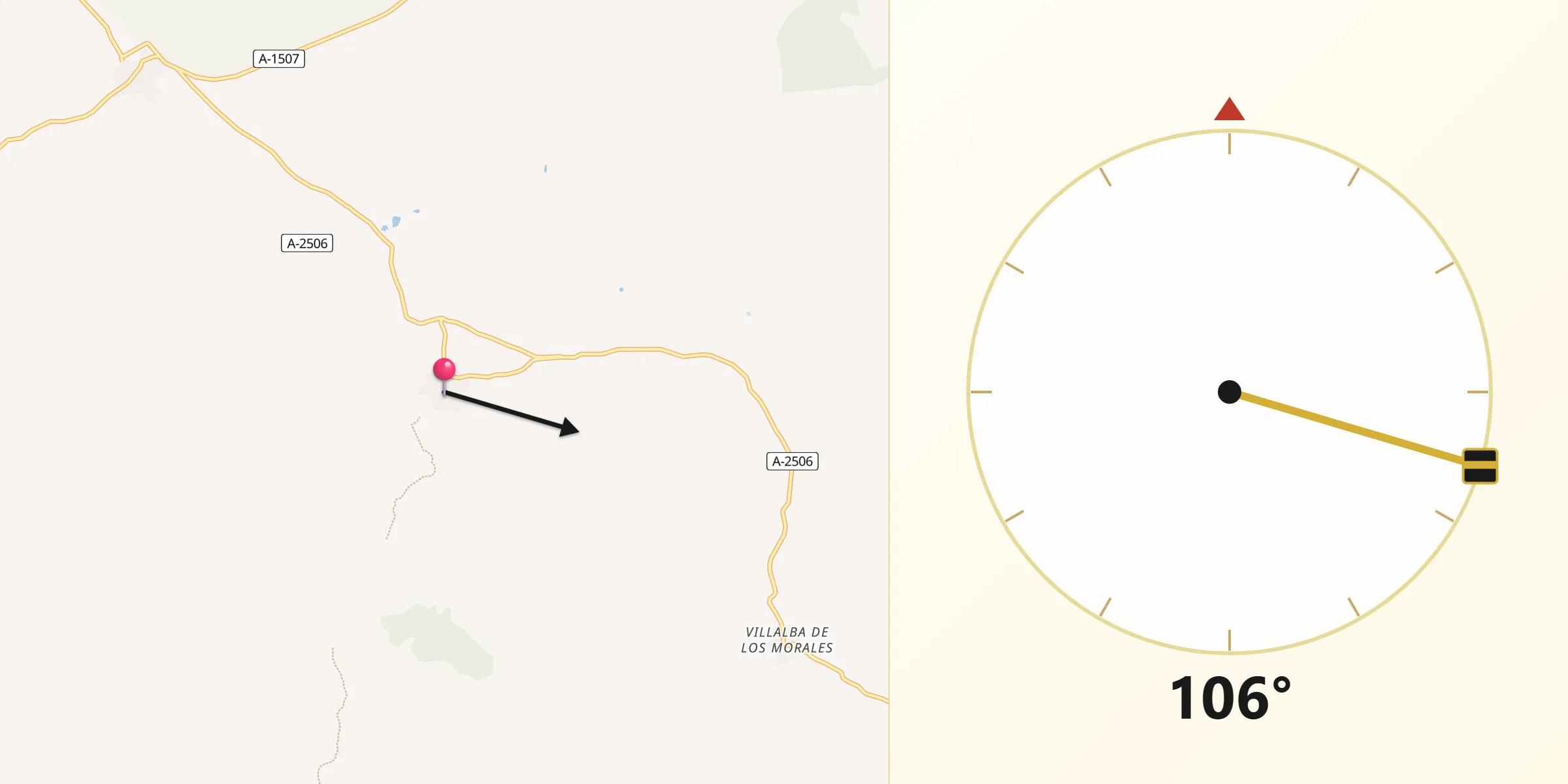 Dirección de la Qibla desde Torralba de los Sisones