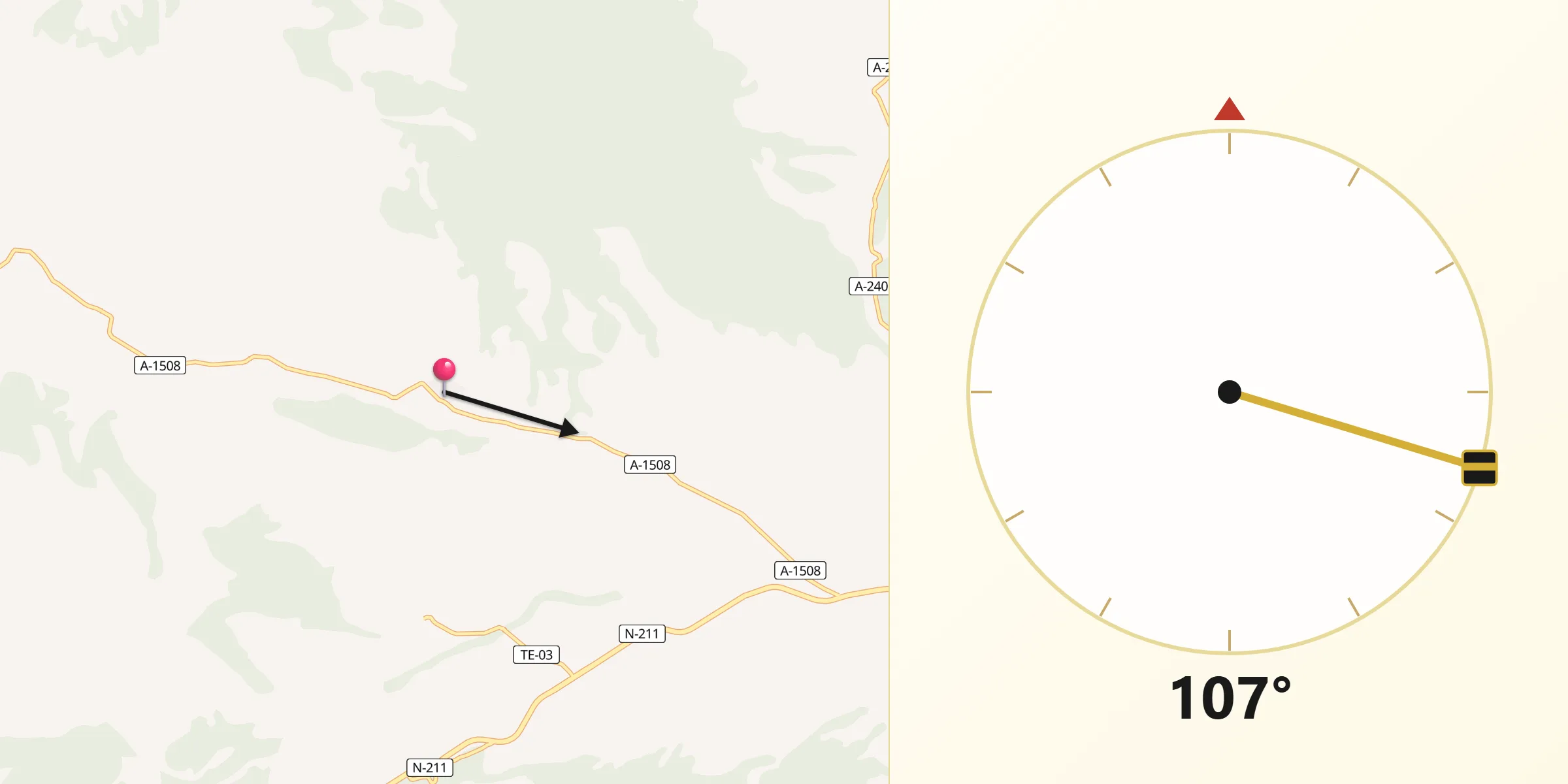 Dirección de la Qibla desde Villanueva del Rebollar de la Sierra