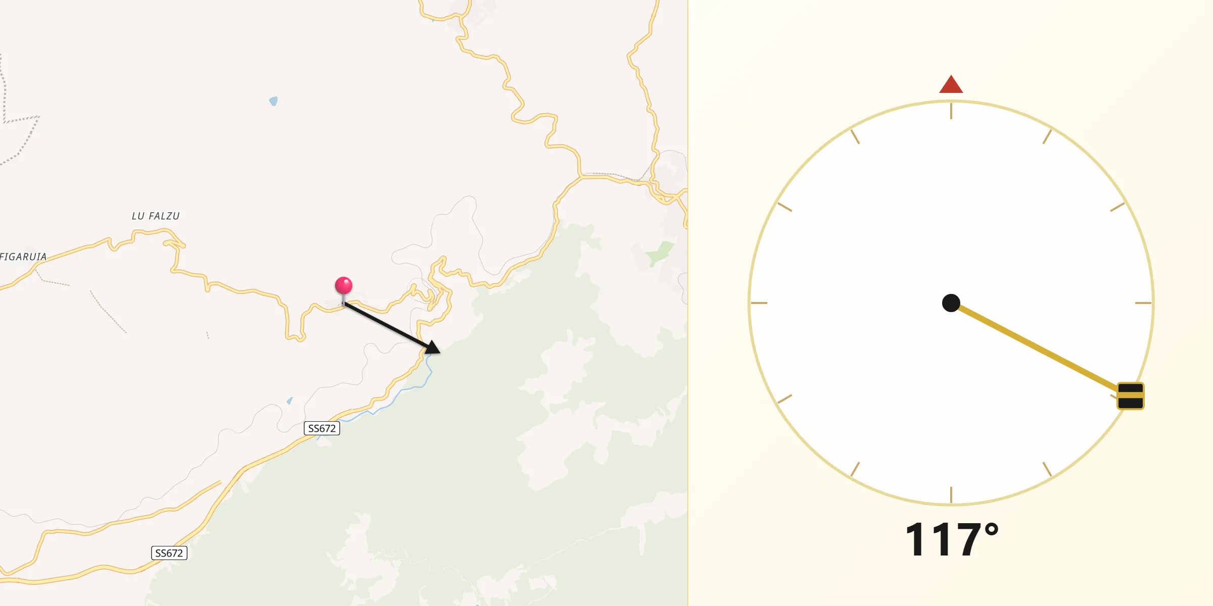 Direzione della Qibla da Bortigiadas