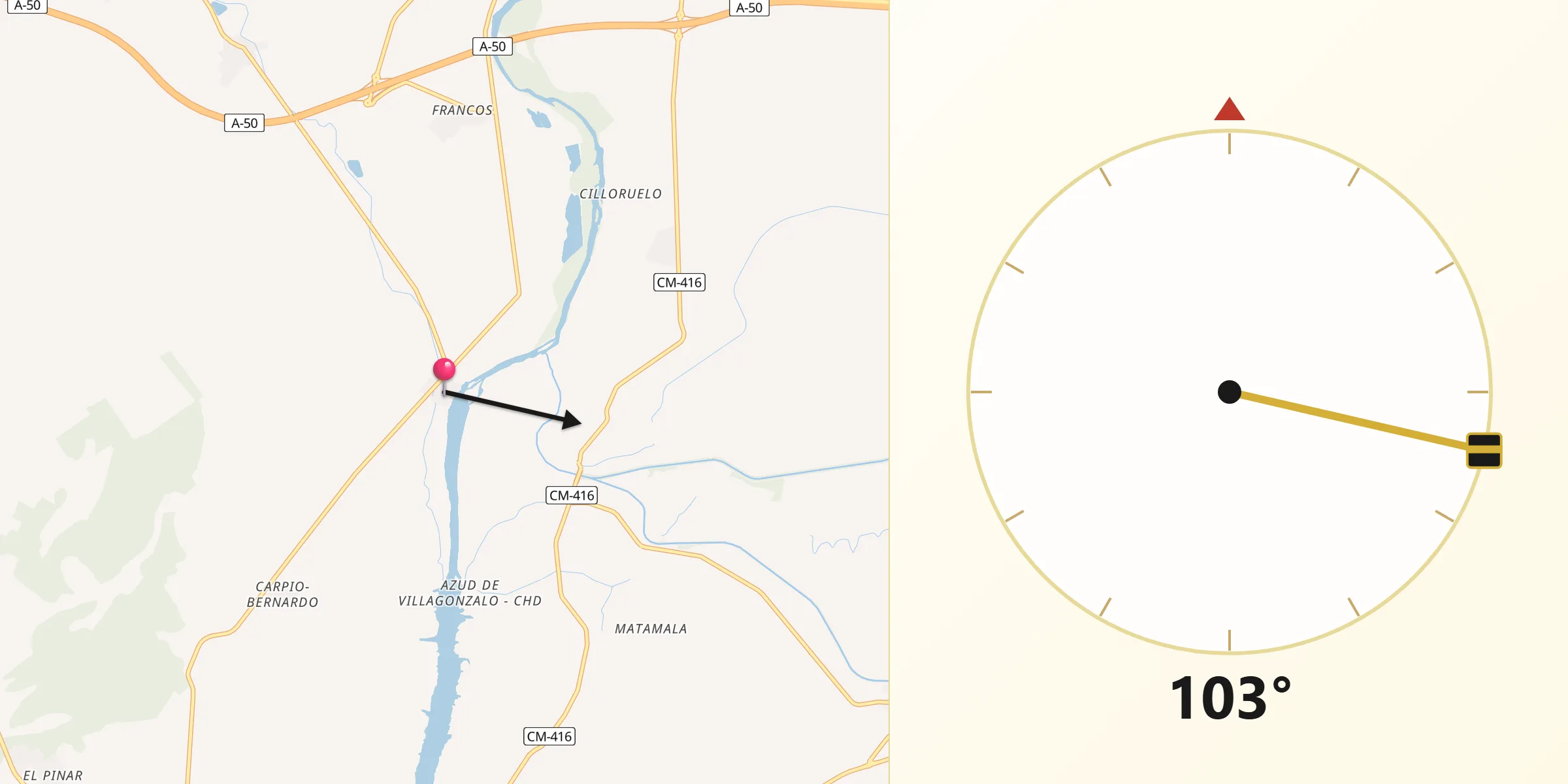 Dirección de la Qibla desde Villagonzalo de Tormes