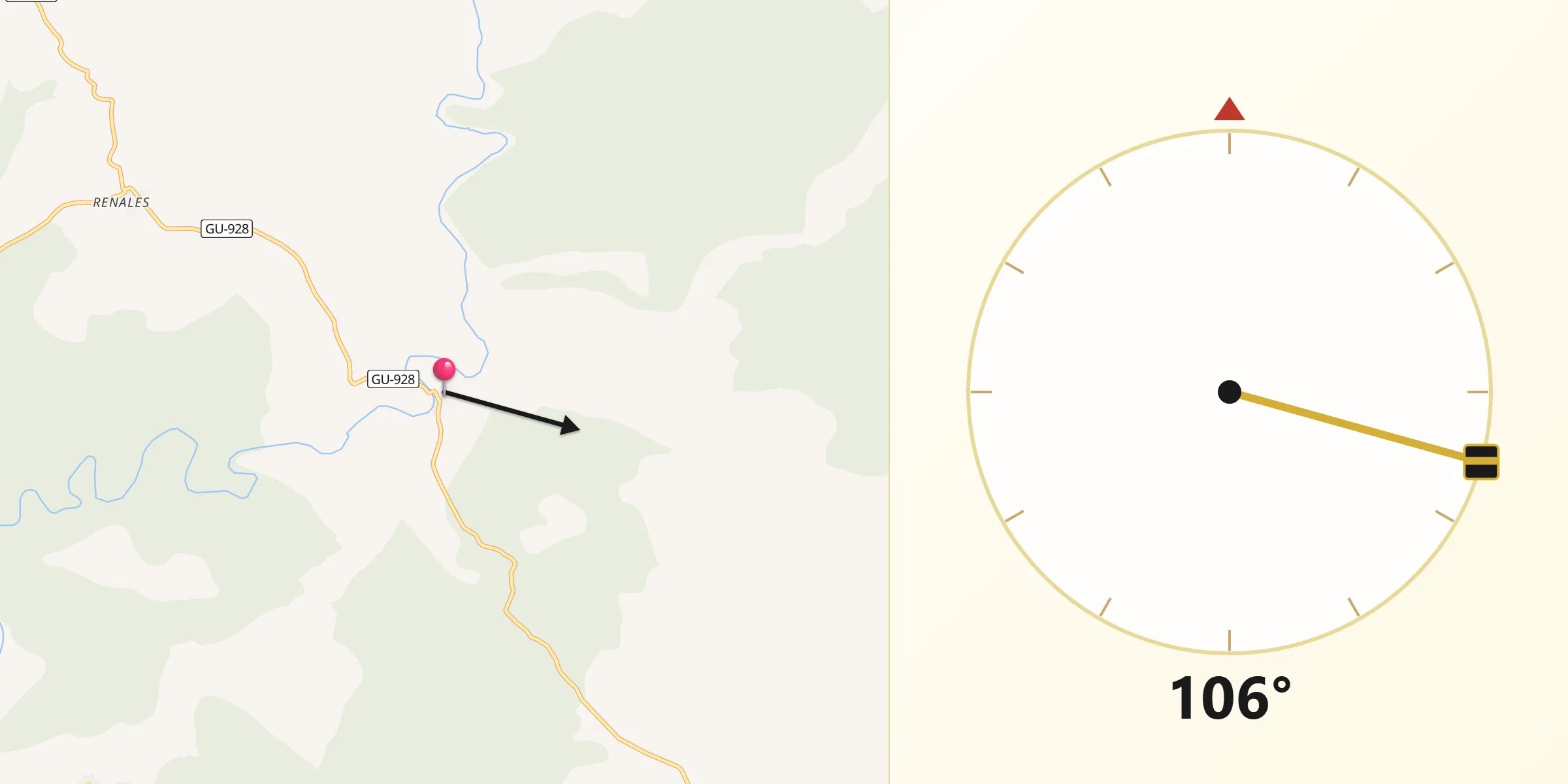 Dirección de la Qibla desde Abánades