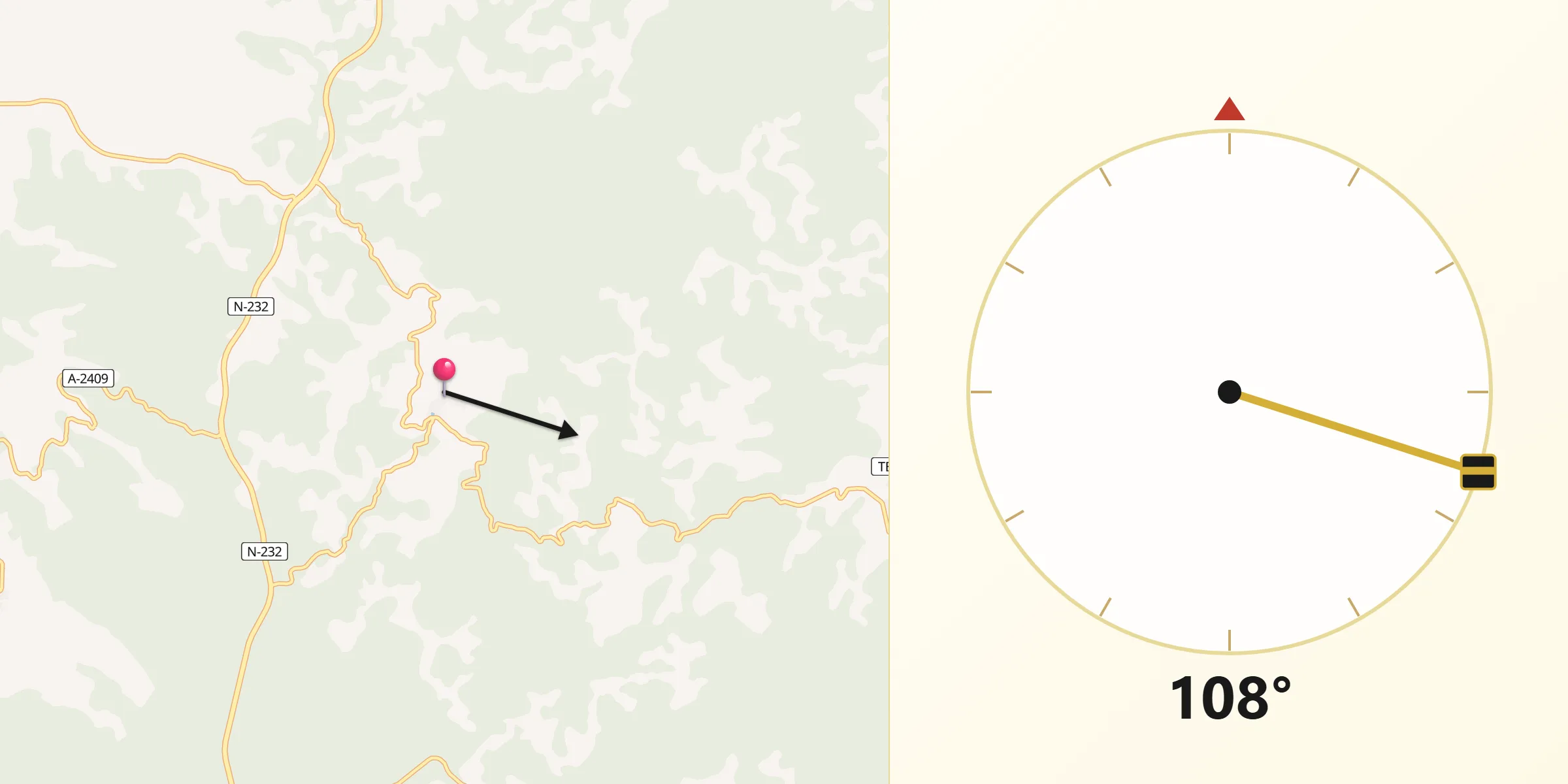 Dirección de la Qibla desde Fórnoles