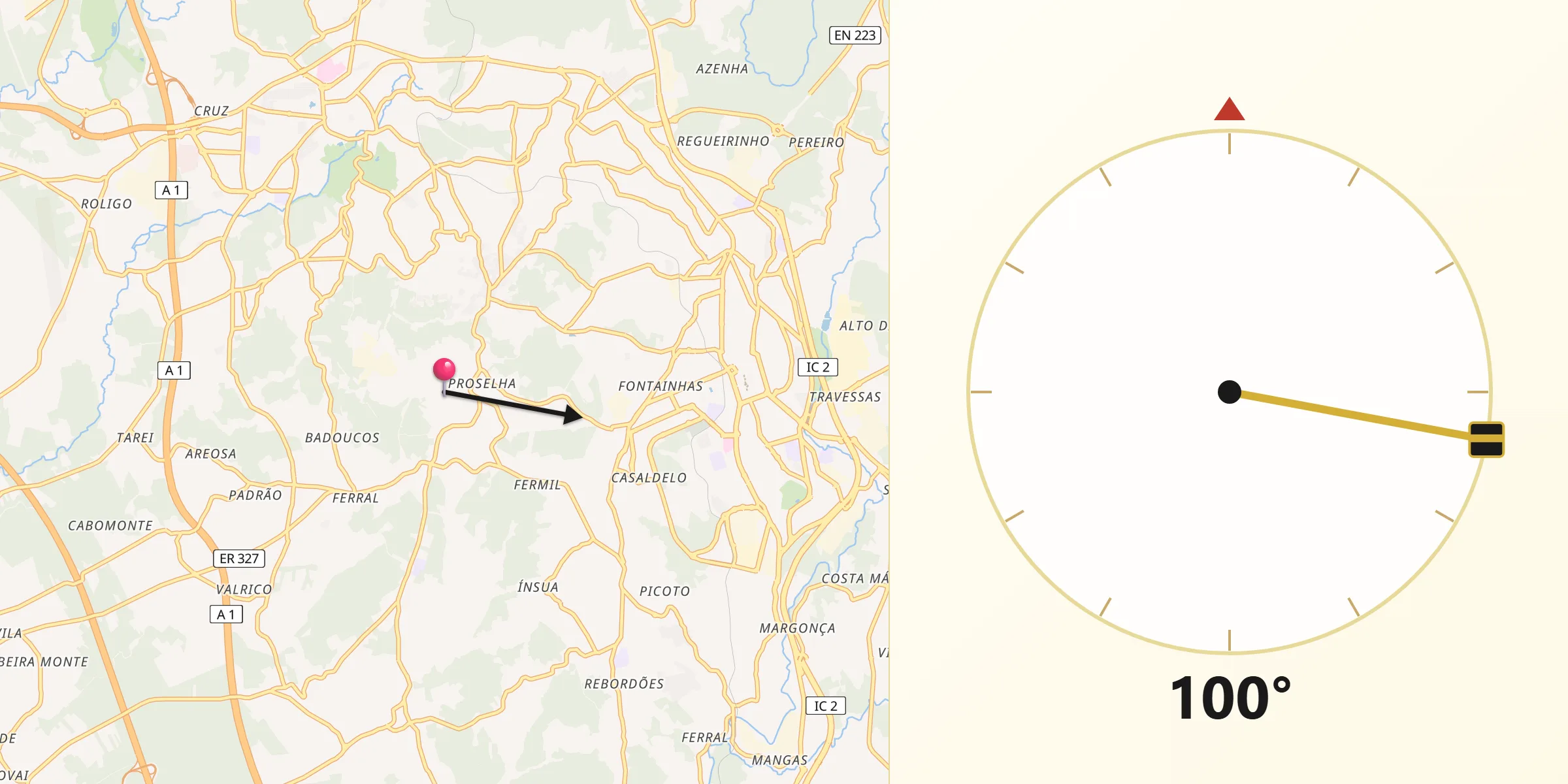 Direção da Qibla a partir de Mosteirô