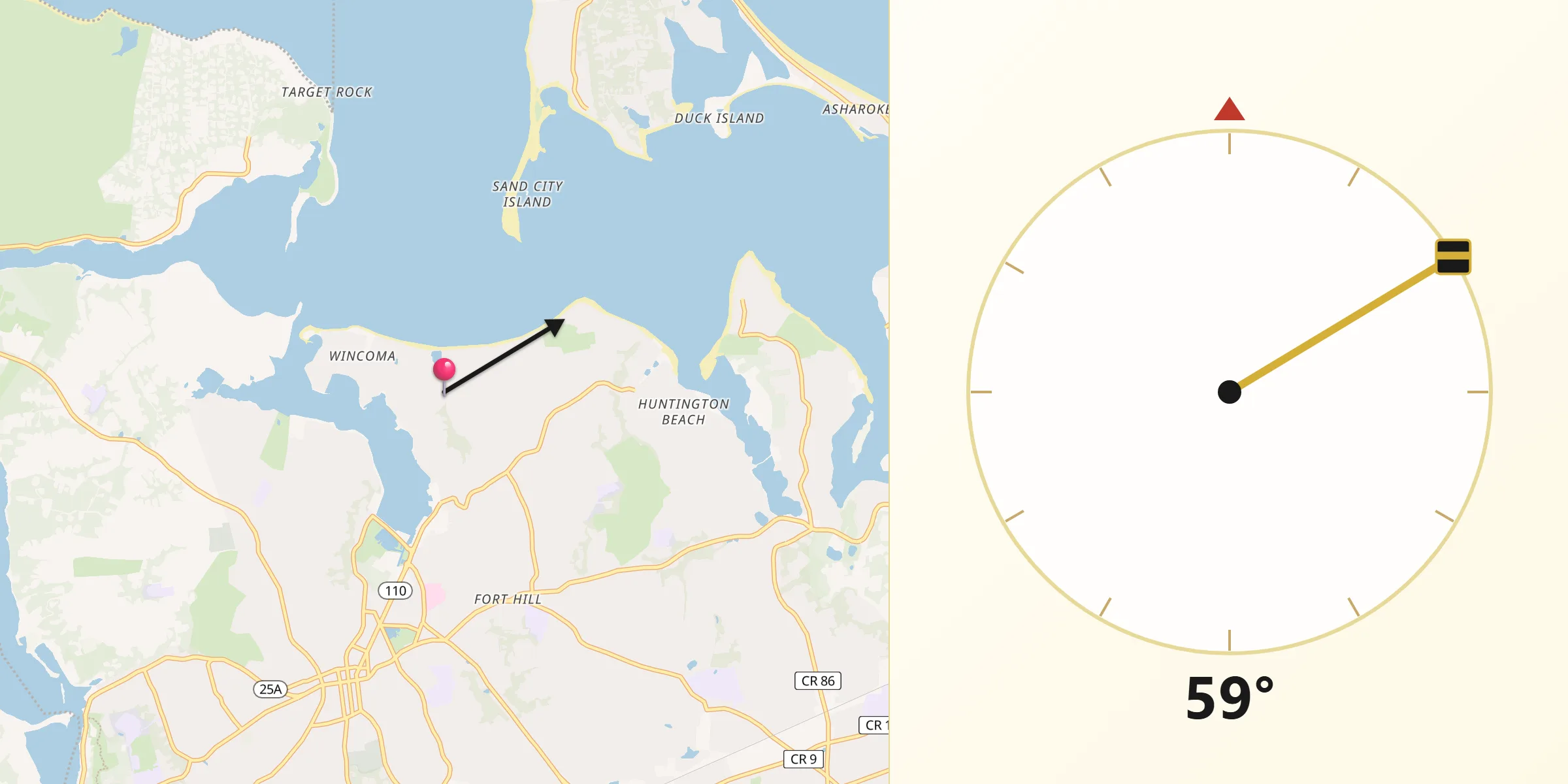 Qibla Direction from Huntington Bay