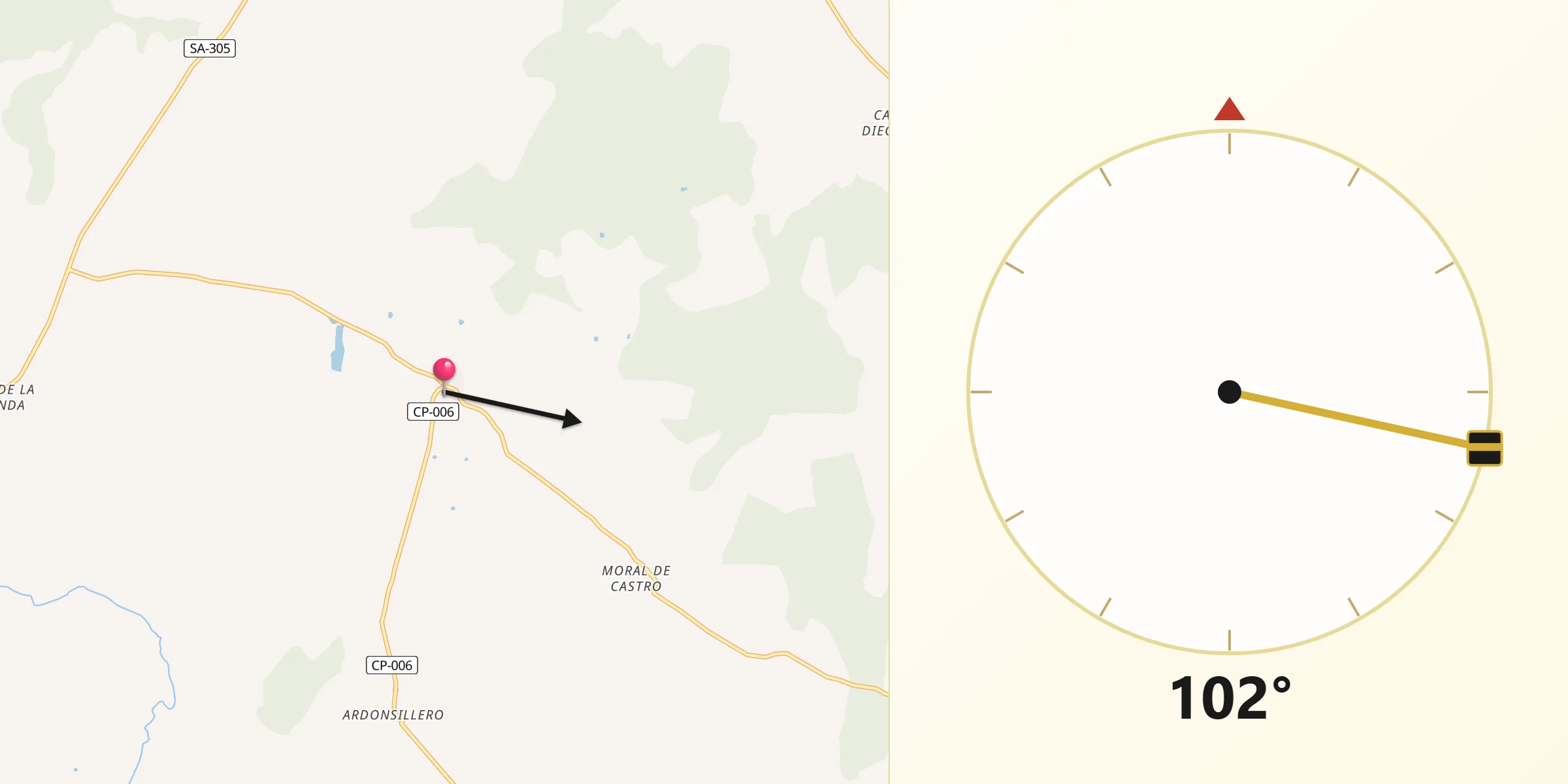 Dirección de la Qibla desde Garcirrey